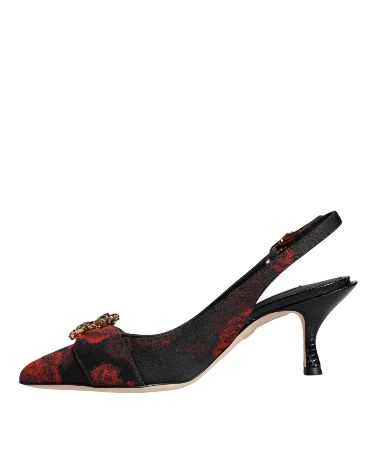 Dolce & Gabbana Black Red Floral Crystal Heel Slingback Shoes Curated Luxury Accessories by Orvyn