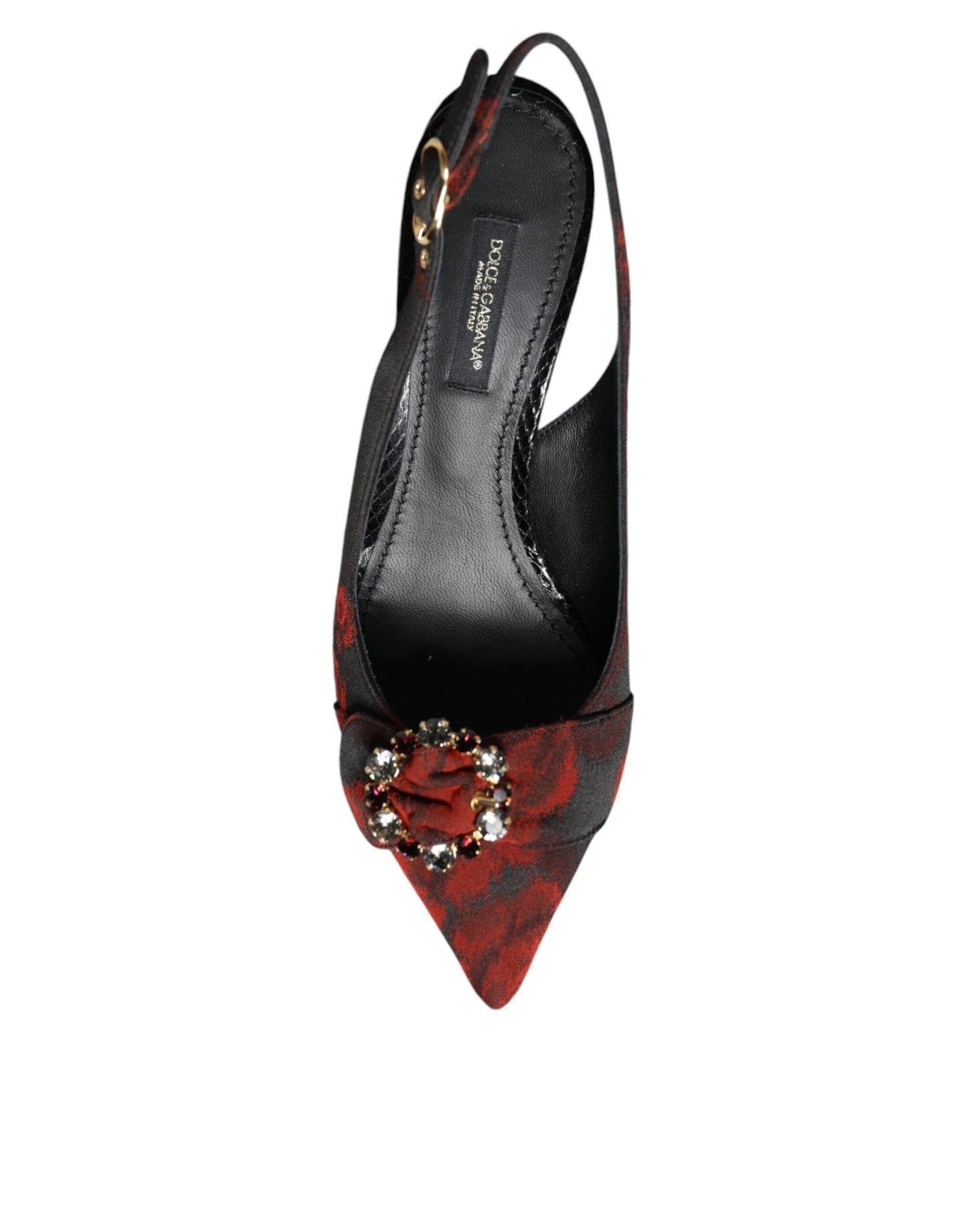 Dolce & Gabbana Black Red Floral Crystal Heel Slingback Shoes Curated Luxury Accessories by Orvyn