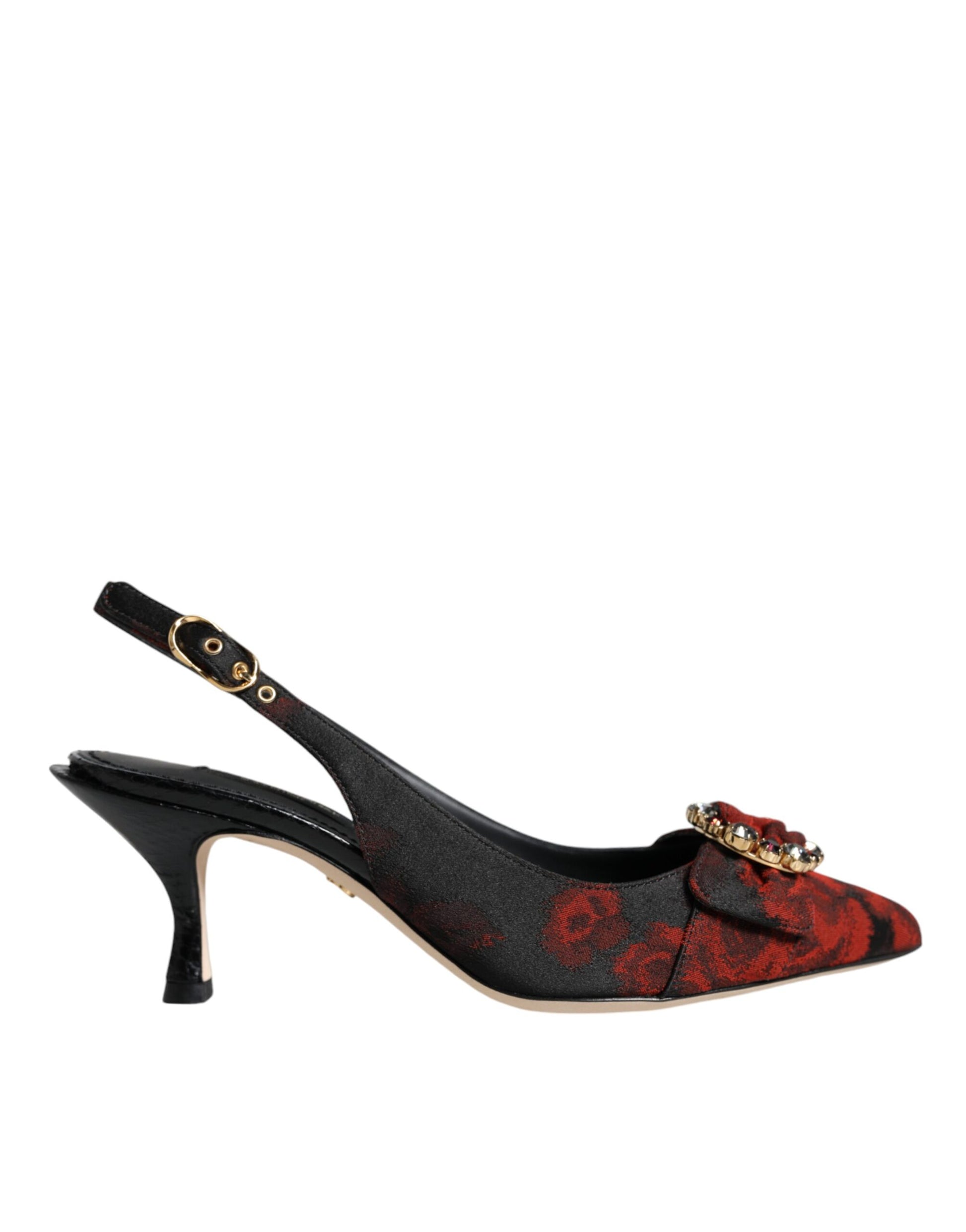 Dolce & Gabbana Black Red Floral Crystal Heel Slingback Shoes Curated Luxury Accessories by Orvyn