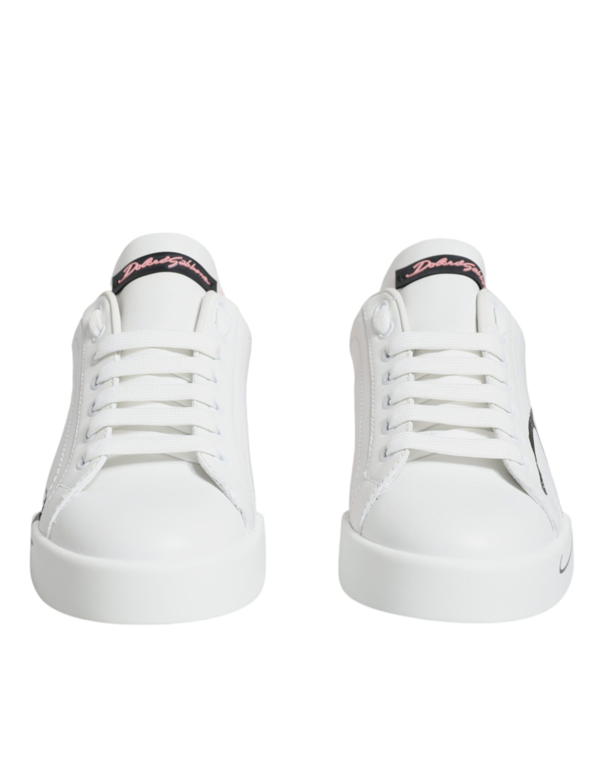 Dolce & Gabbana White Pink Portofino Low Top Sneakers Shoes Curated Luxury Accessories by Orvyn