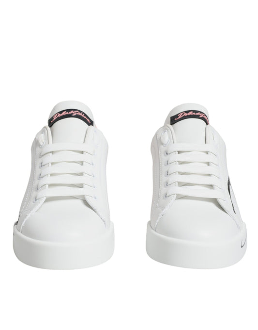 Dolce & Gabbana White Pink Portofino Low Top Sneakers Shoes Curated Luxury Accessories by Orvyn