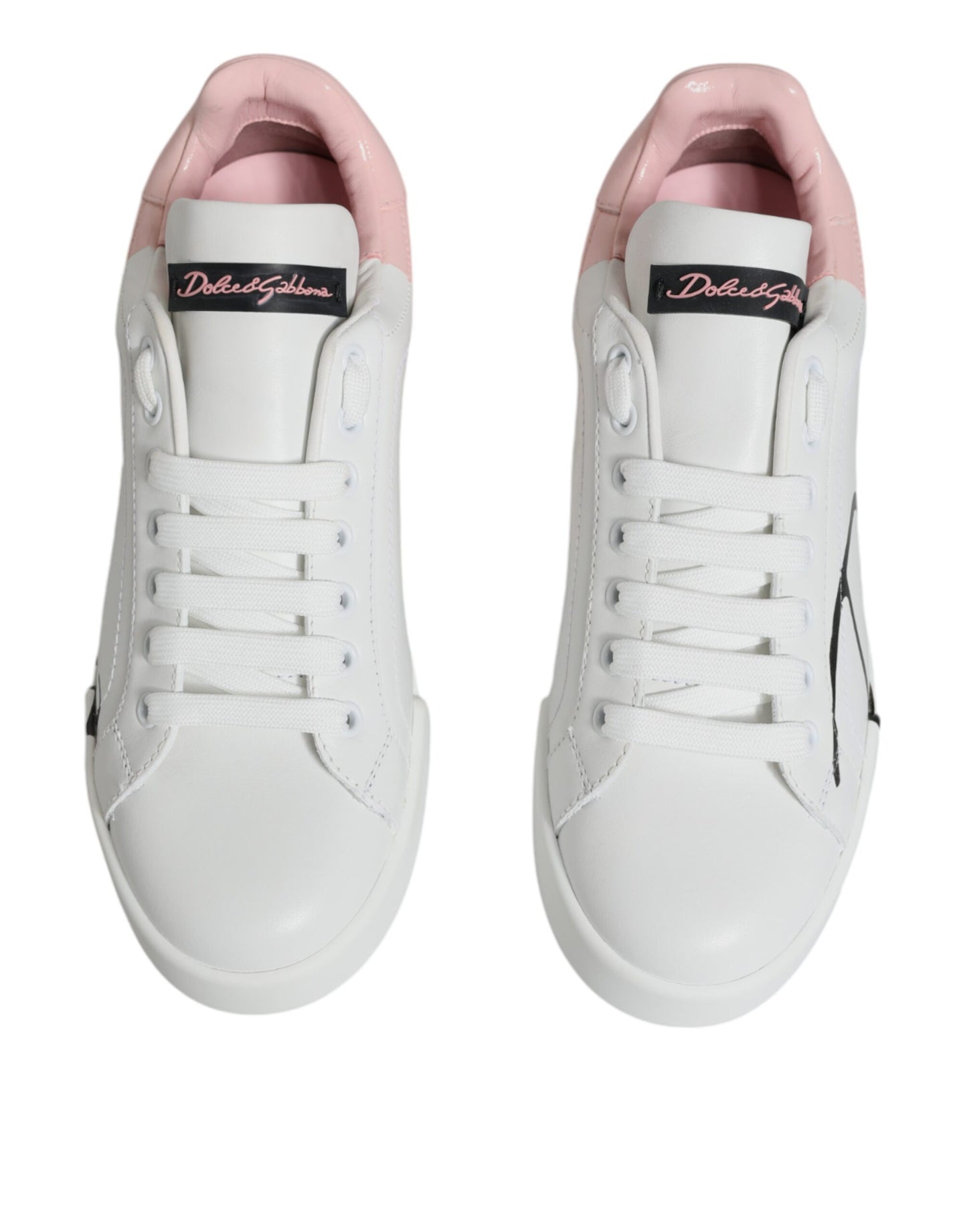 Dolce & Gabbana White Pink Portofino Low Top Sneakers Shoes Curated Luxury Accessories by Orvyn