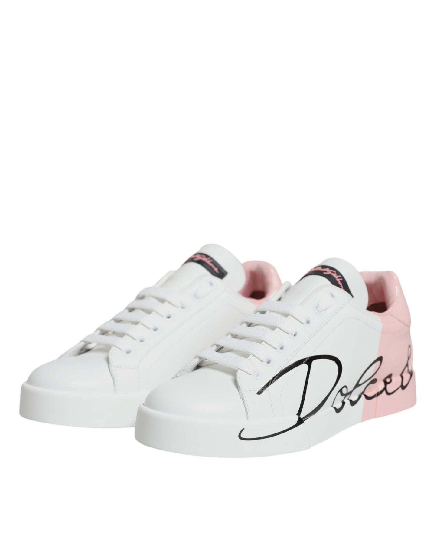 Dolce & Gabbana White Pink Portofino Low Top Sneakers Shoes Curated Luxury Accessories by Orvyn