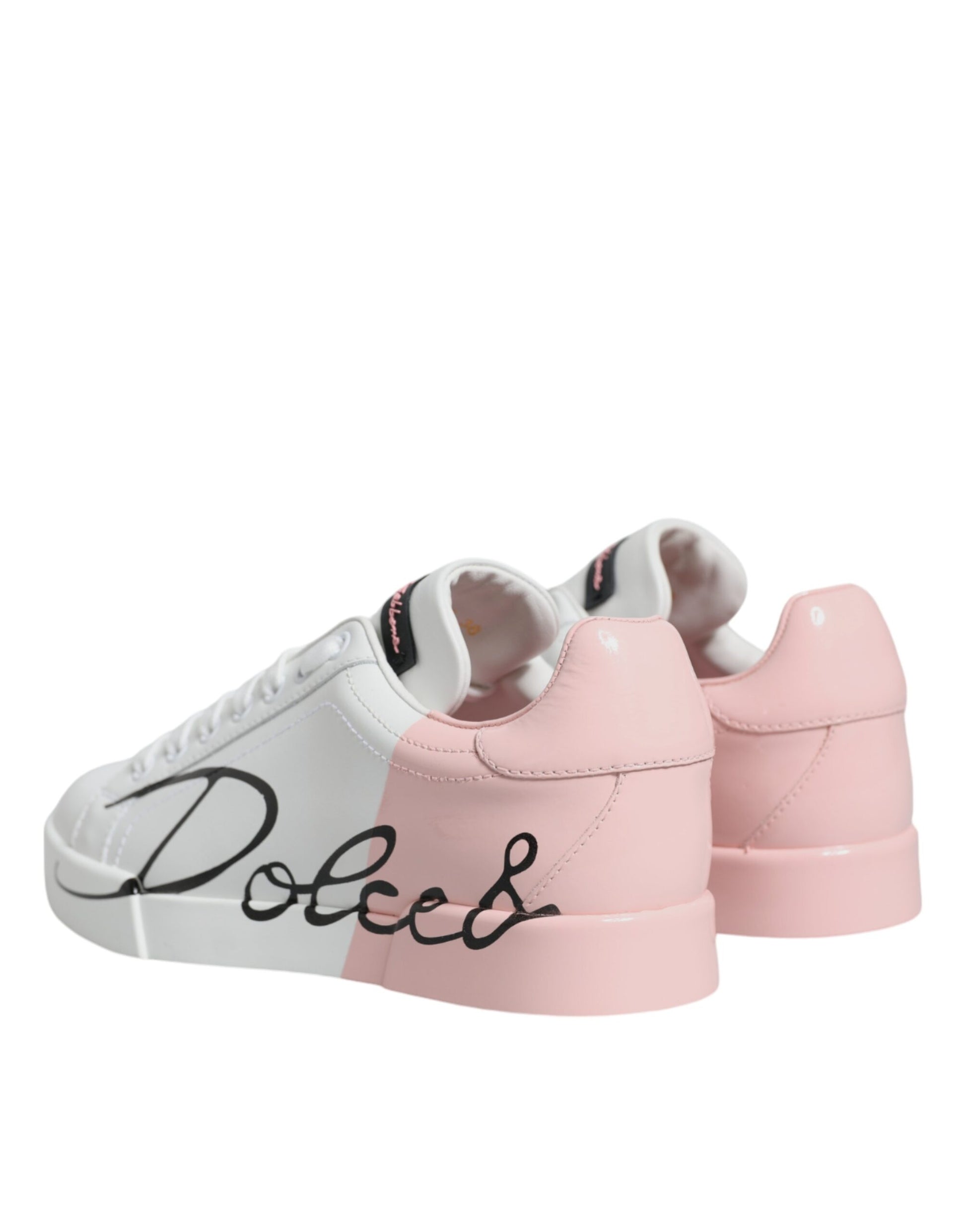 Dolce & Gabbana White Pink Portofino Low Top Sneakers Shoes Curated Luxury Accessories by Orvyn