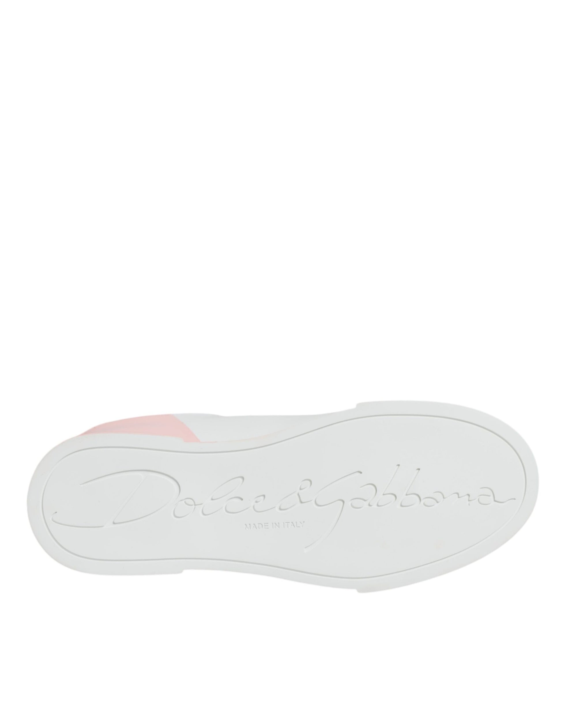 Dolce & Gabbana White Pink Portofino Low Top Sneakers Shoes Curated Luxury Accessories by Orvyn