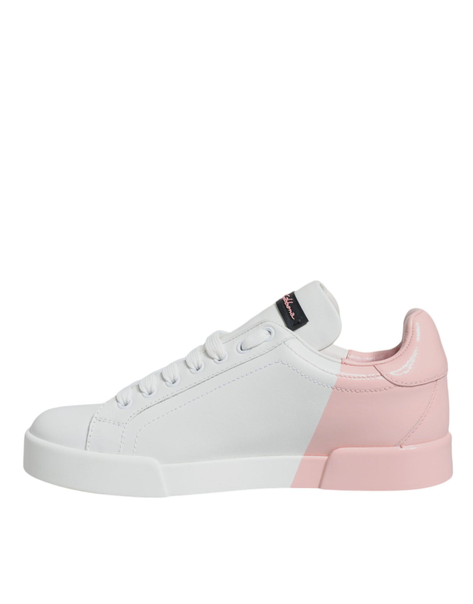 Dolce & Gabbana White Pink Portofino Low Top Sneakers Shoes Curated Luxury Accessories by Orvyn