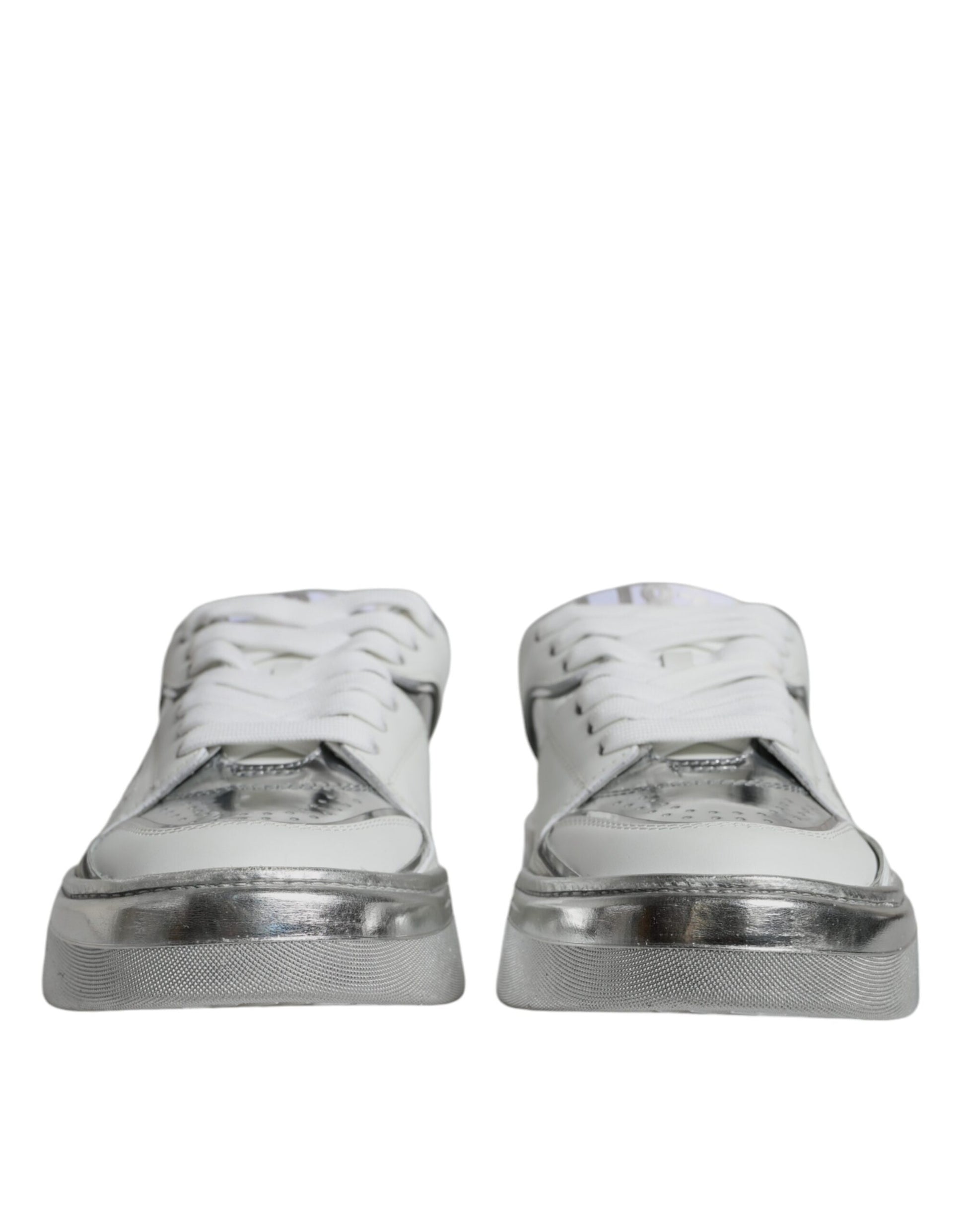 Dolce & Gabbana White Silver Leather Low Top Sneakers Shoes Curated Luxury Accessories by Orvyn