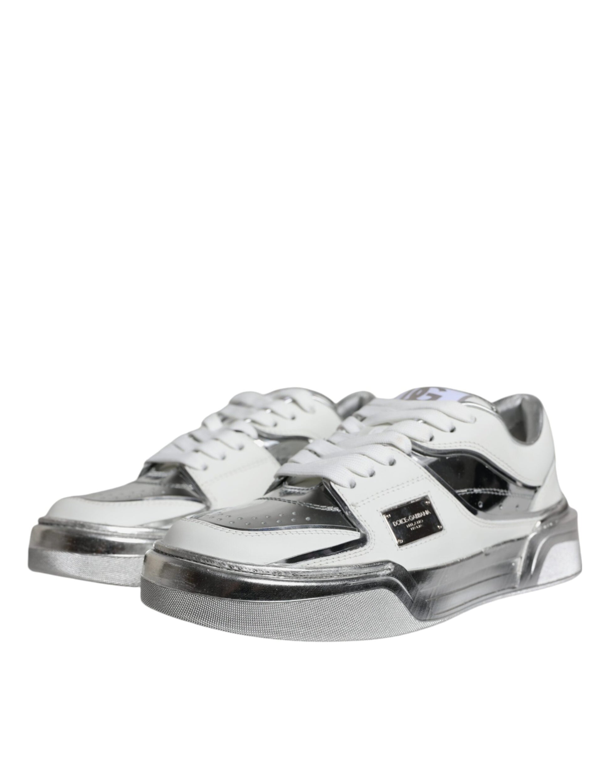 Dolce & Gabbana White Silver Leather Low Top Sneakers Shoes Curated Luxury Accessories by Orvyn