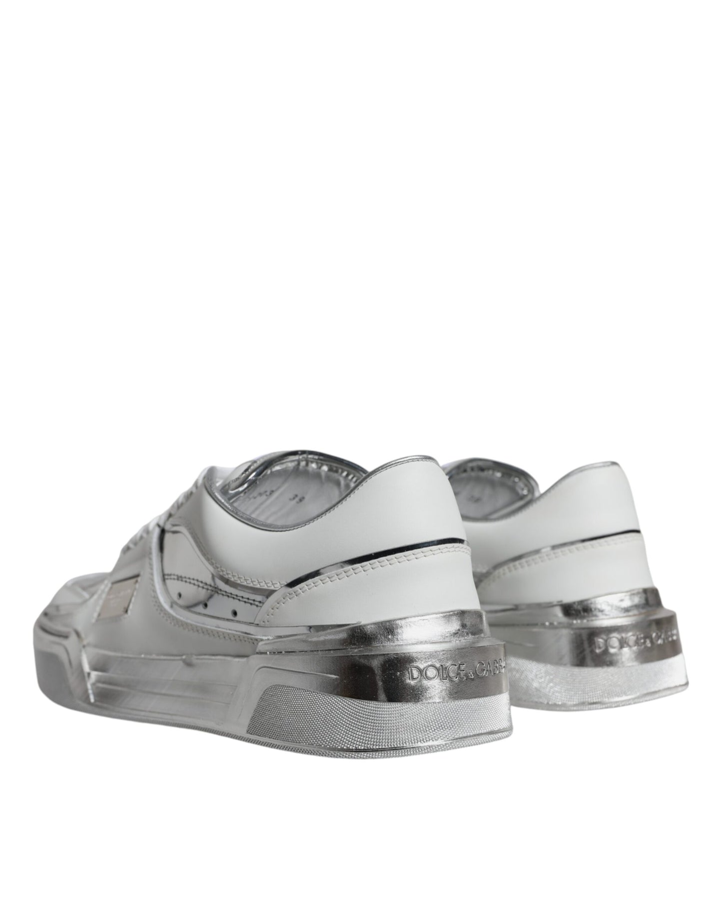 Dolce & Gabbana White Silver Leather Low Top Sneakers Shoes Curated Luxury Accessories by Orvyn