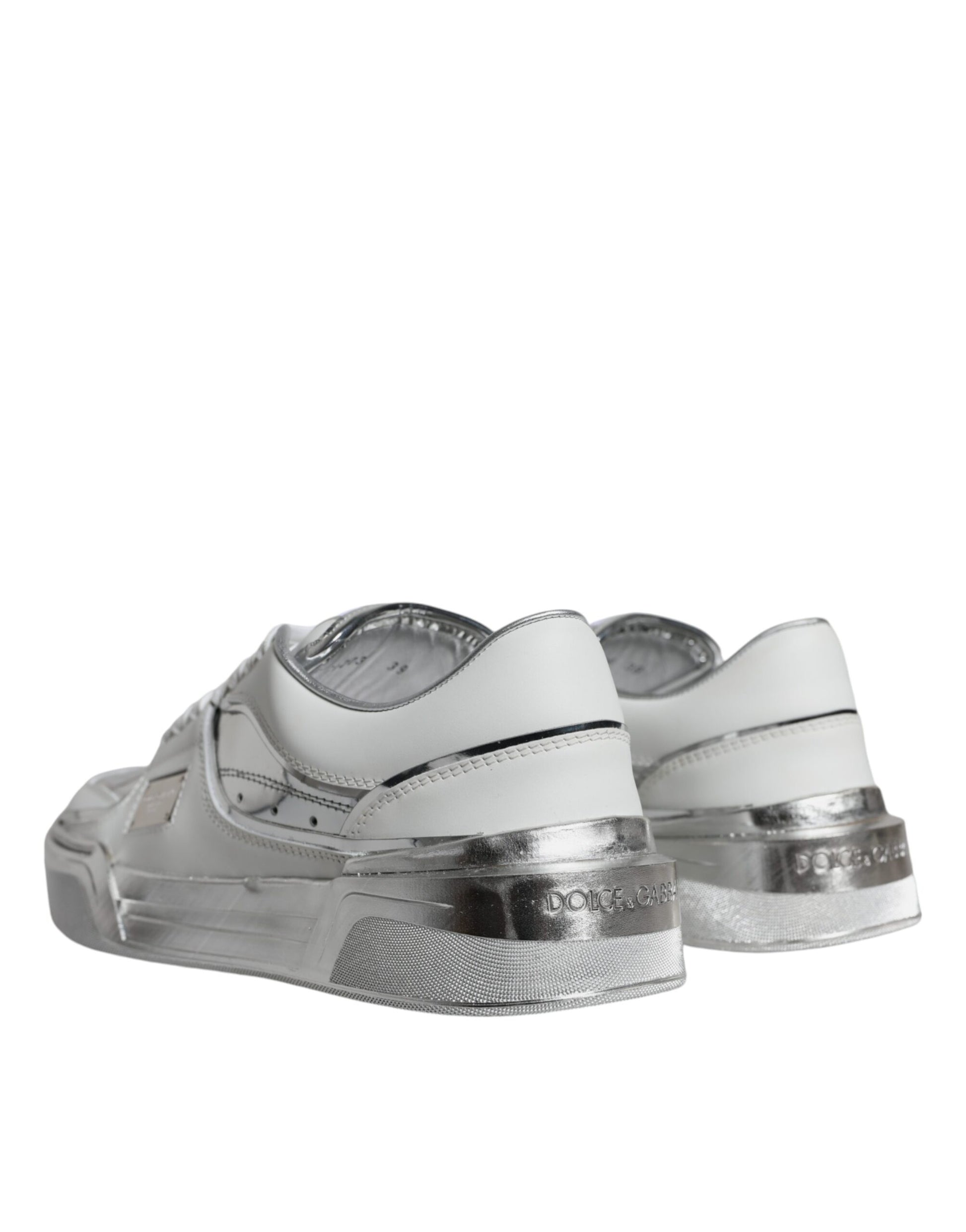 Dolce & Gabbana White Silver Leather Low Top Sneakers Shoes Curated Luxury Accessories by Orvyn
