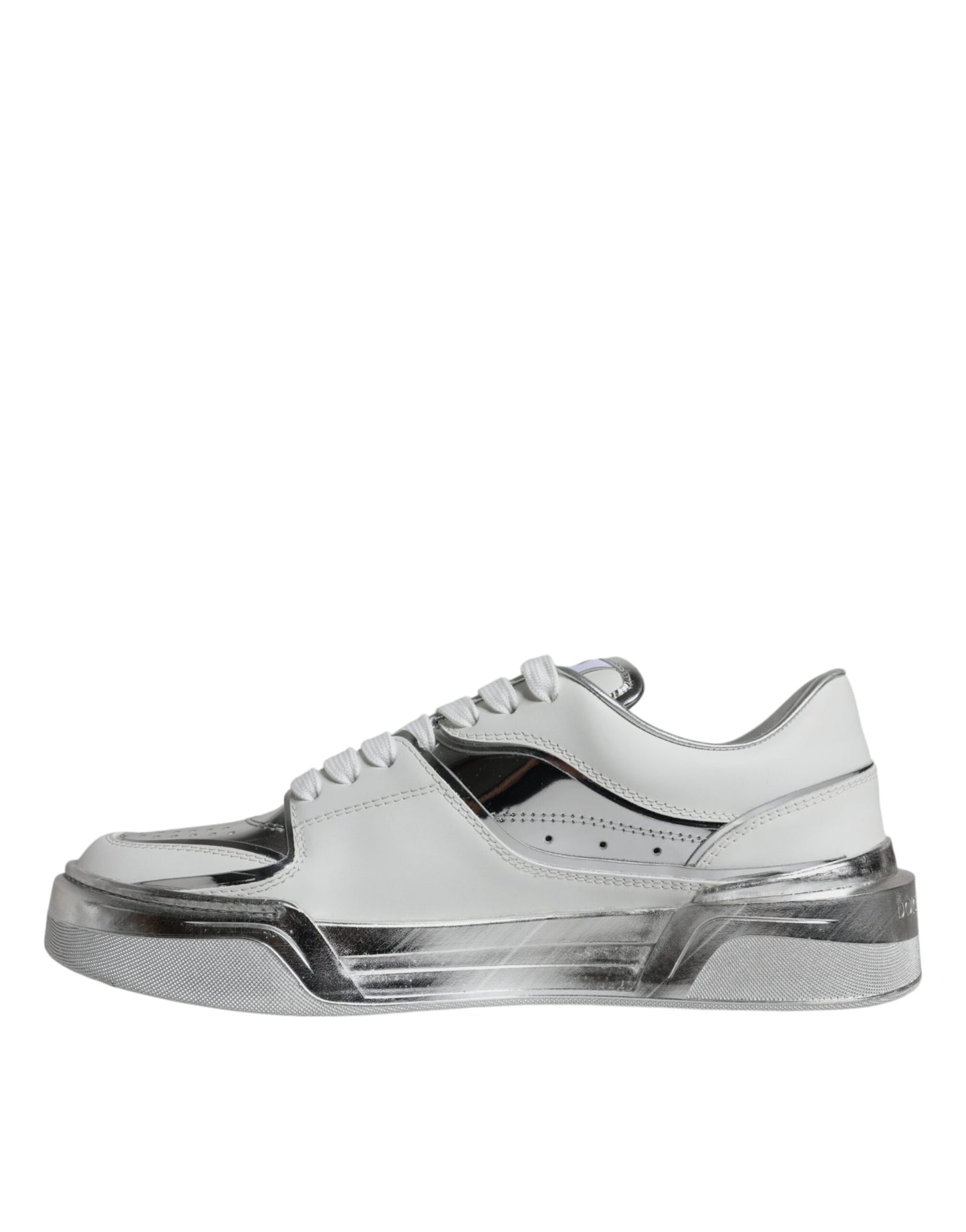 Dolce & Gabbana White Silver Leather Low Top Sneakers Shoes Curated Luxury Accessories by Orvyn
