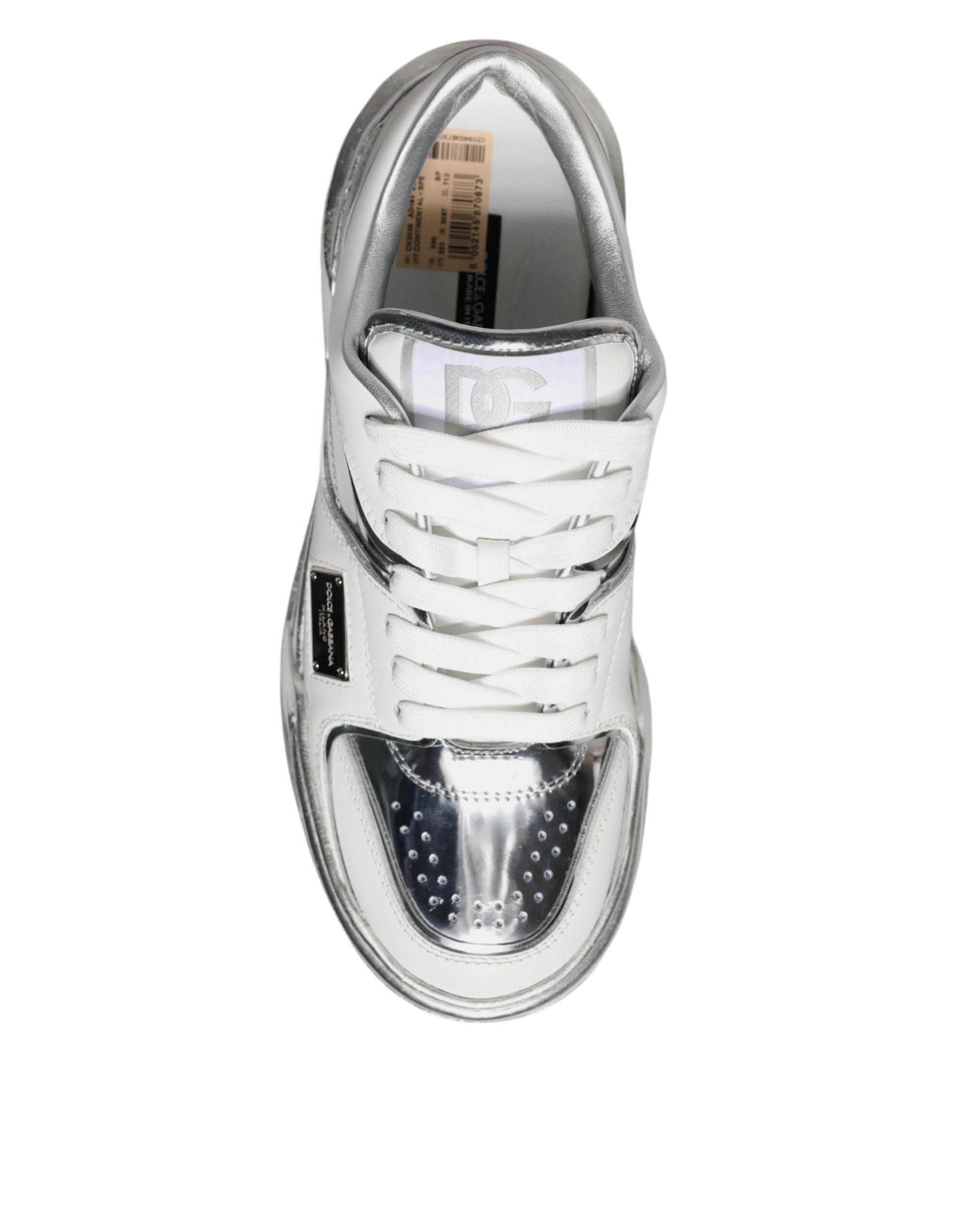 Dolce & Gabbana White Silver Leather Low Top Sneakers Shoes Curated Luxury Accessories by Orvyn