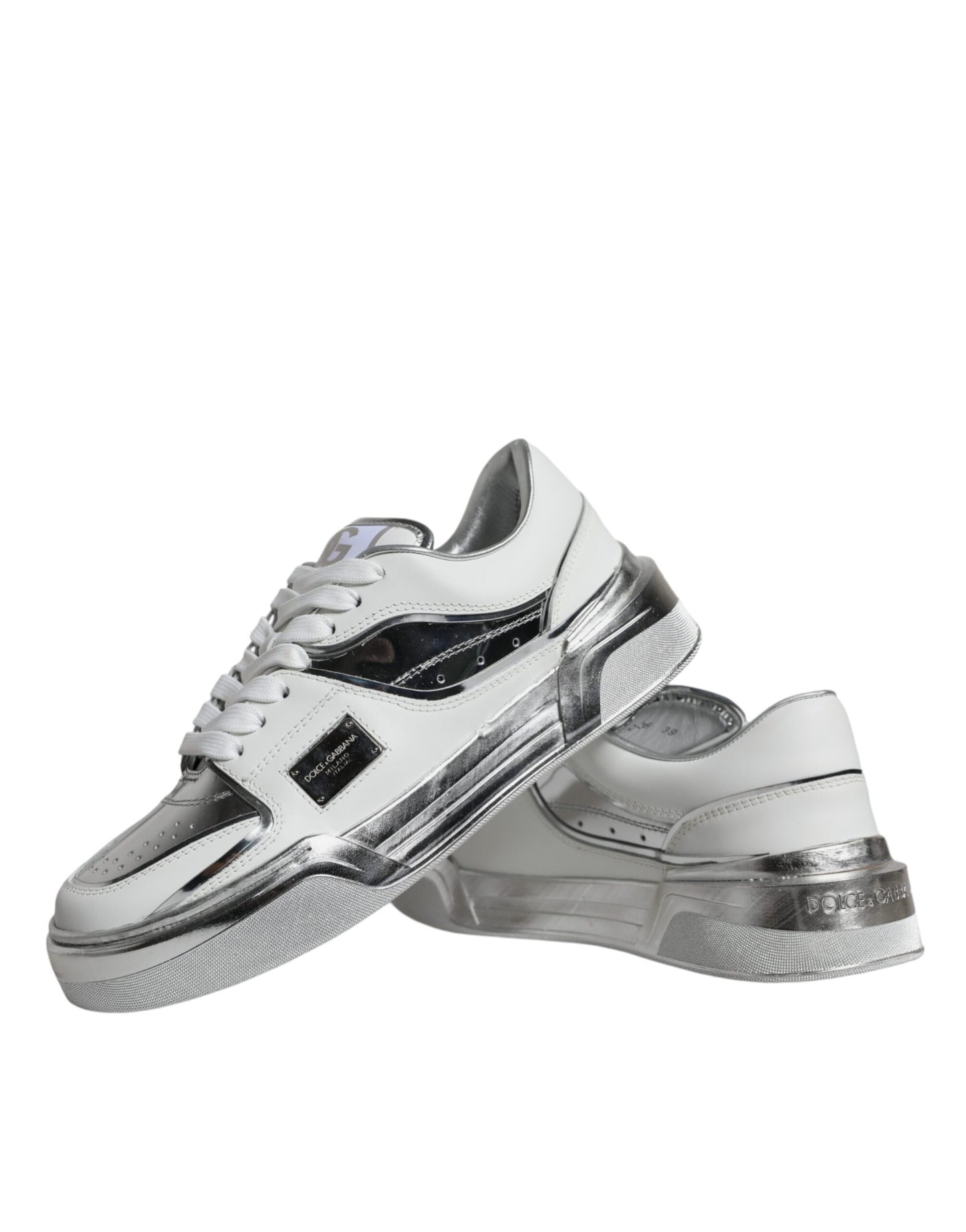 Dolce & Gabbana White Silver Leather Low Top Sneakers Shoes Curated Luxury Accessories by Orvyn