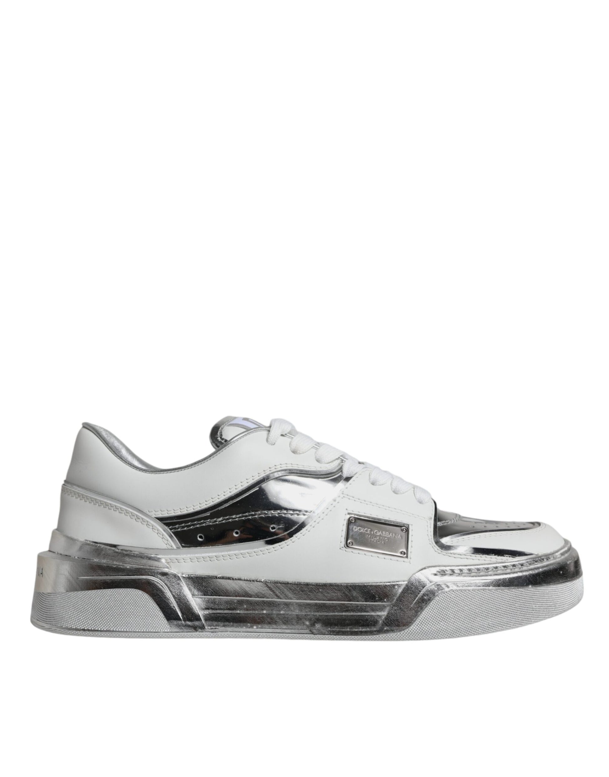 Dolce & Gabbana White Silver Leather Low Top Sneakers Shoes Curated Luxury Accessories by Orvyn
