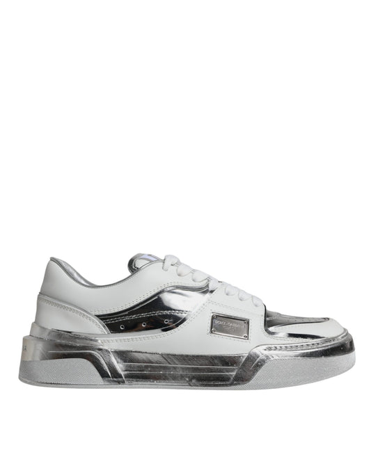 Dolce & Gabbana White Silver Leather Low Top Sneakers Shoes Curated Luxury Accessories by Orvyn