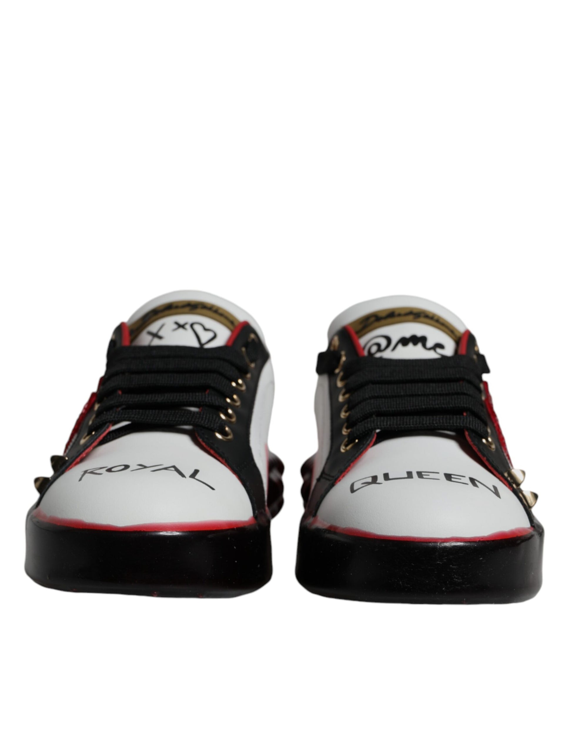 Dolce & Gabbana White Red Crystals Leather Portofino Sneakers Shoes Curated Luxury Accessories by Orvyn