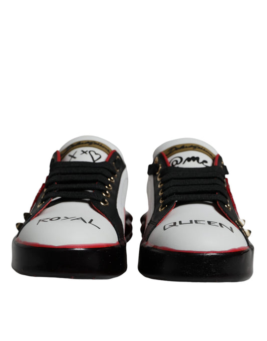 Dolce & Gabbana White Red Crystals Leather Portofino Sneakers Shoes Curated Luxury Accessories by Orvyn