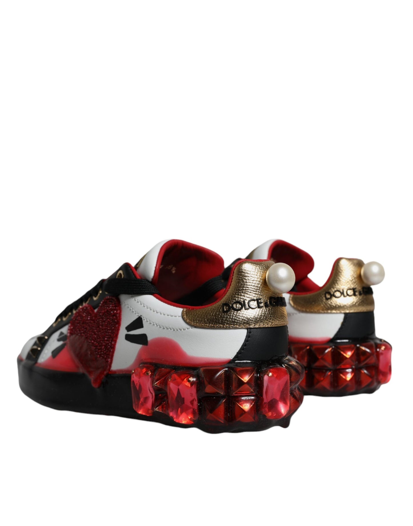Dolce & Gabbana White Red Crystals Leather Portofino Sneakers Shoes Curated Luxury Accessories by Orvyn