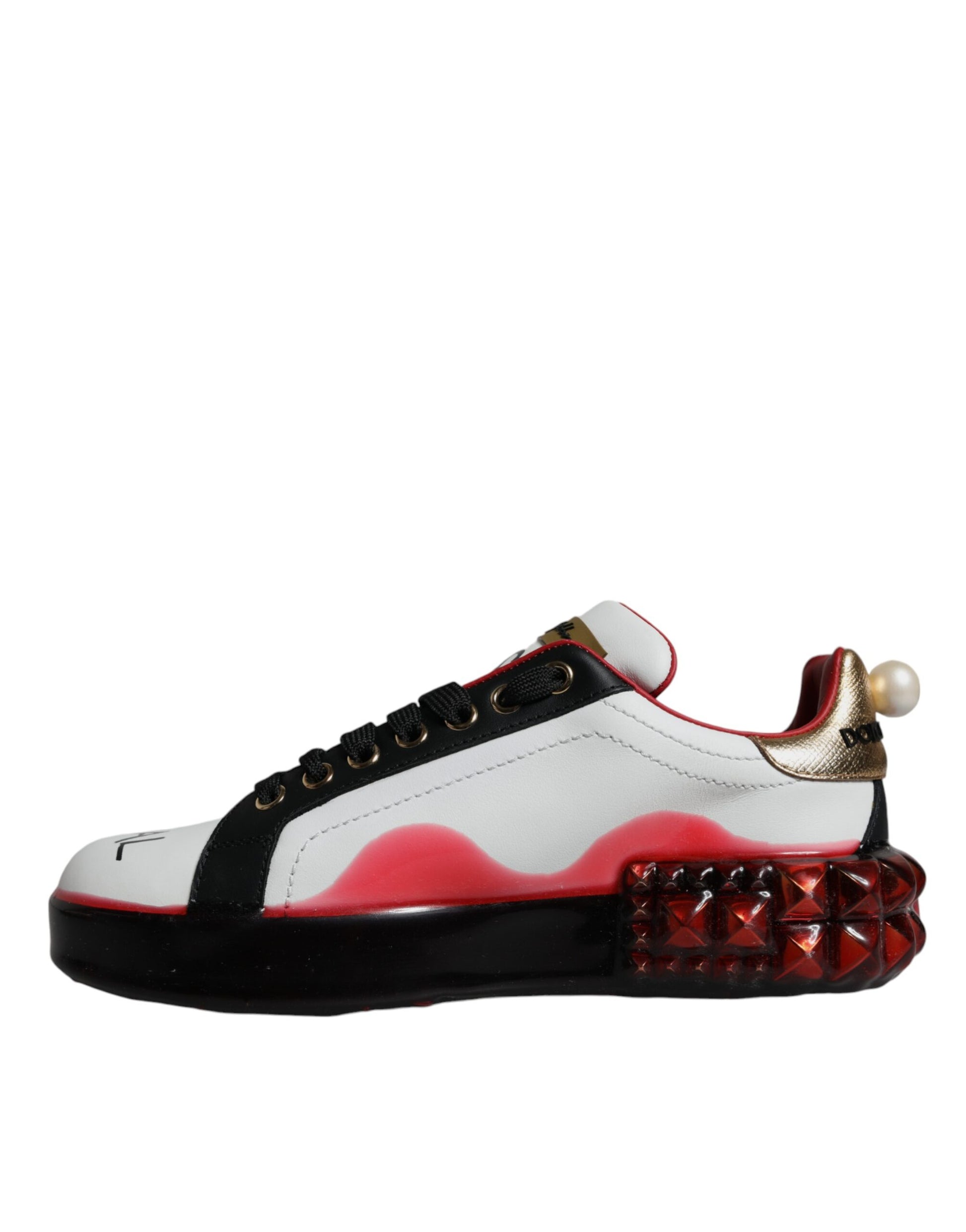 Dolce & Gabbana White Red Crystals Leather Portofino Sneakers Shoes Curated Luxury Accessories by Orvyn