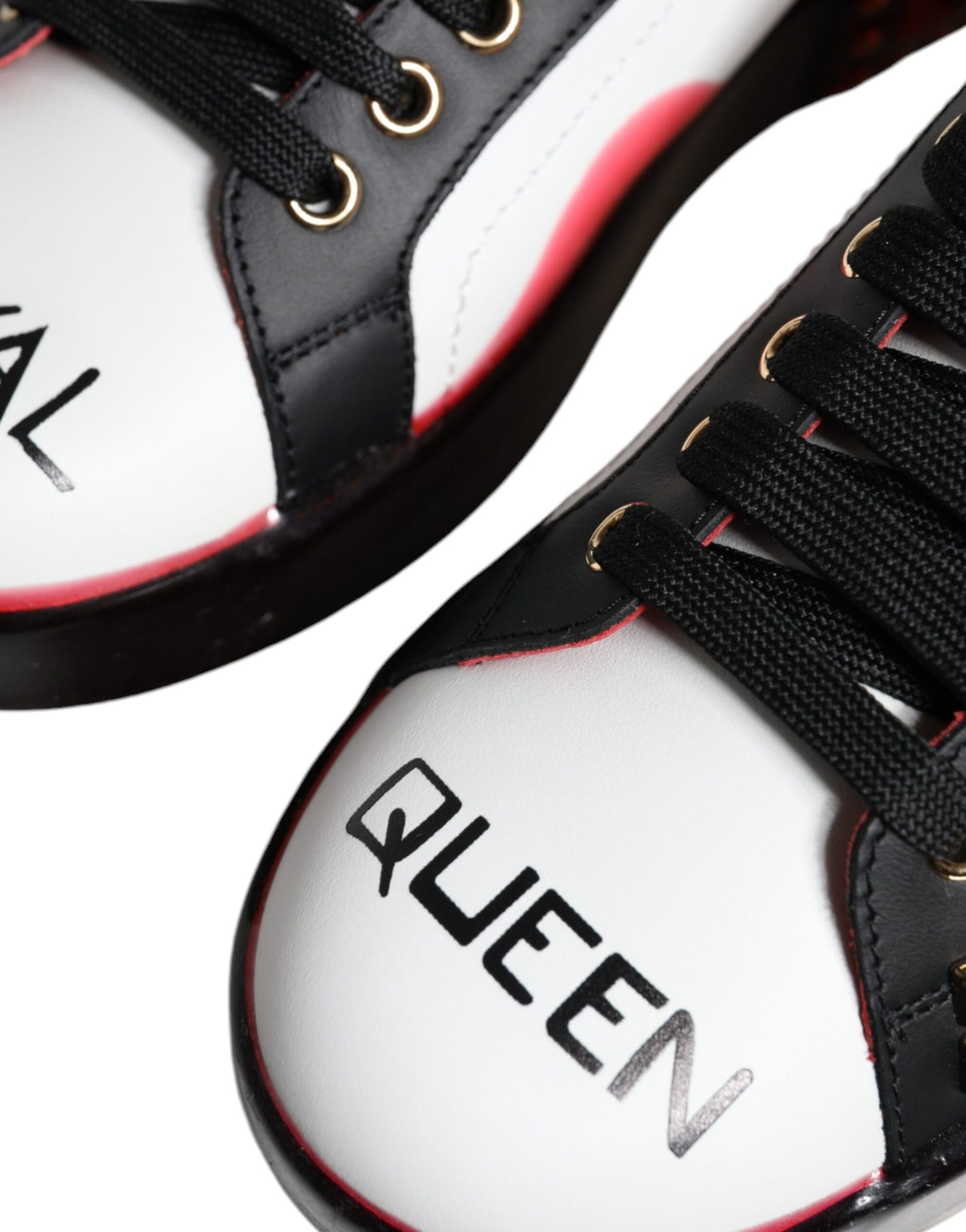 Dolce & Gabbana White Red Crystals Leather Portofino Sneakers Shoes Curated Luxury Accessories by Orvyn