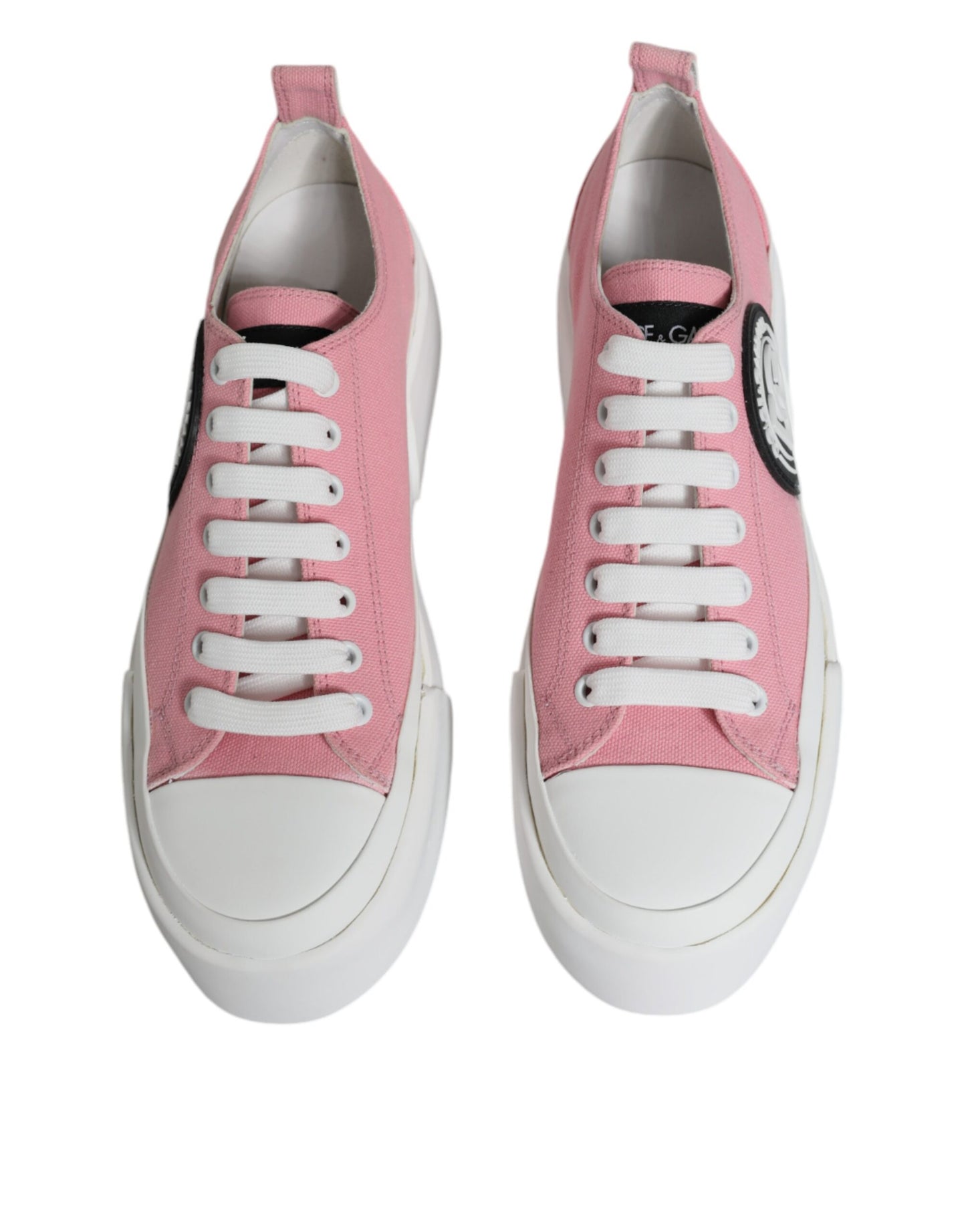 Dolce & Gabbana Pink White Canvas Logo Low Top Sneakers Shoes Curated Luxury Accessories by Orvyn