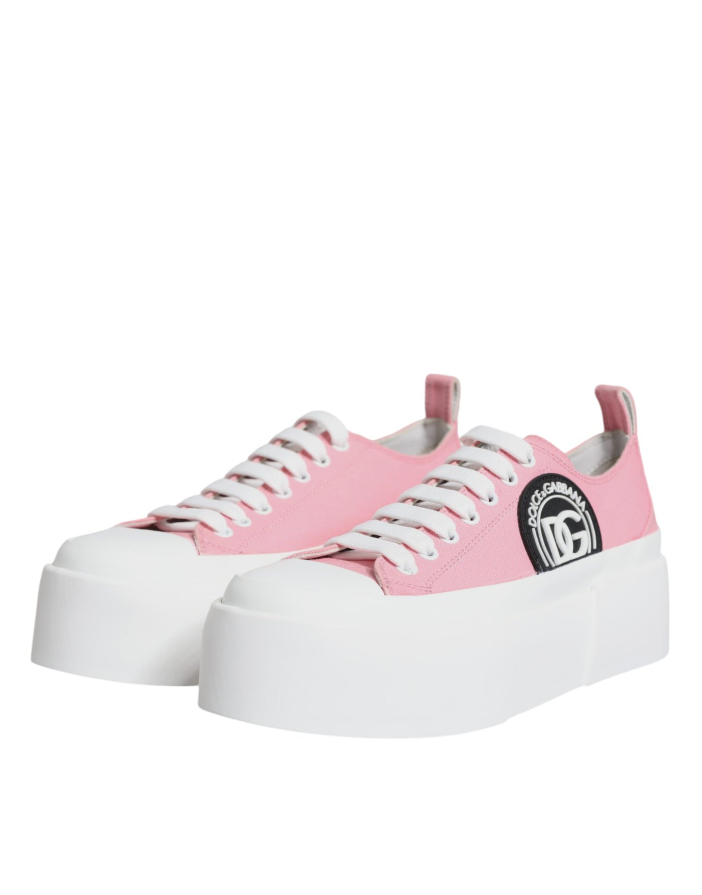 Dolce & Gabbana Pink White Canvas Logo Low Top Sneakers Shoes Curated Luxury Accessories by Orvyn