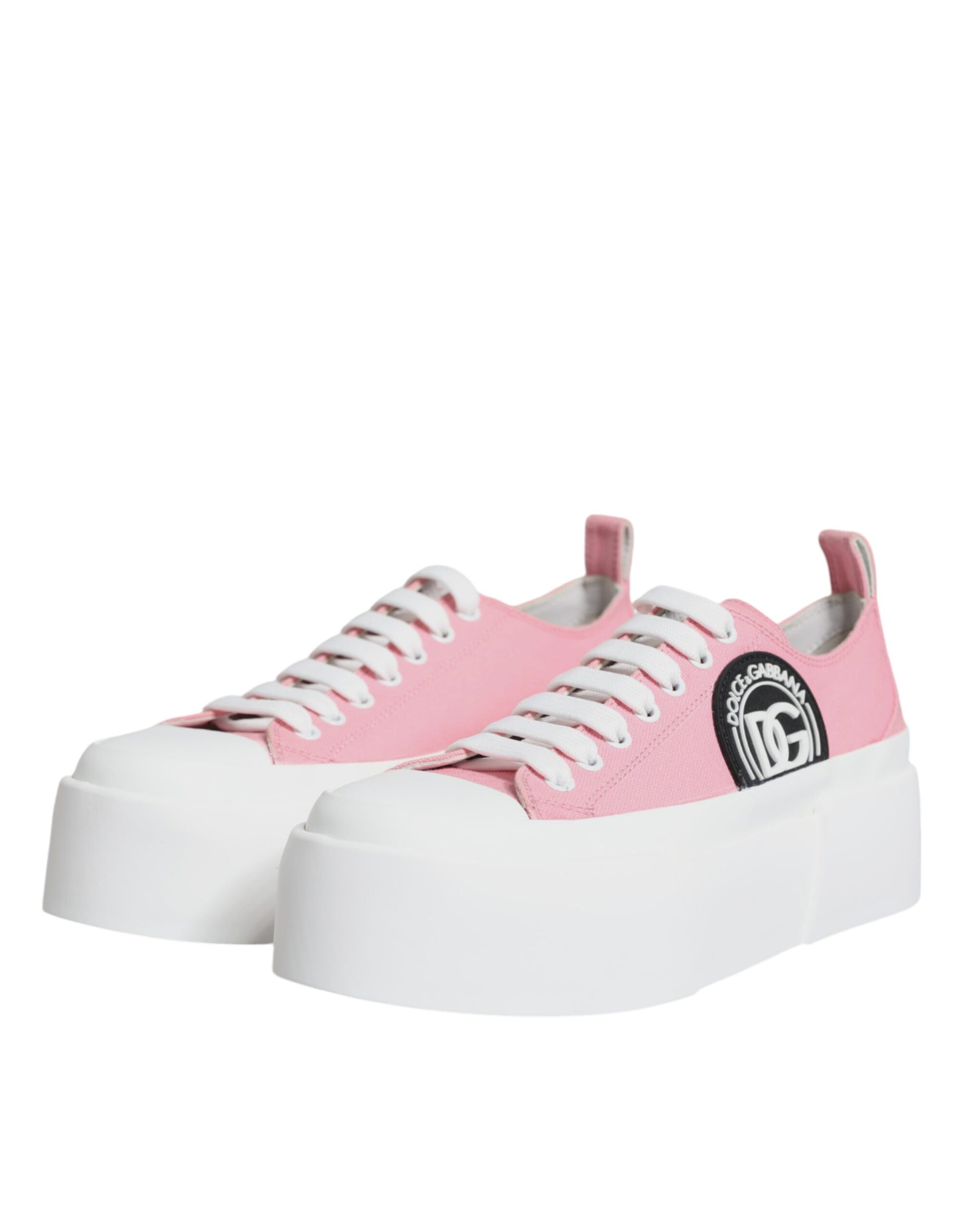 Dolce & Gabbana Pink White Canvas Logo Low Top Sneakers Shoes Curated Luxury Accessories by Orvyn