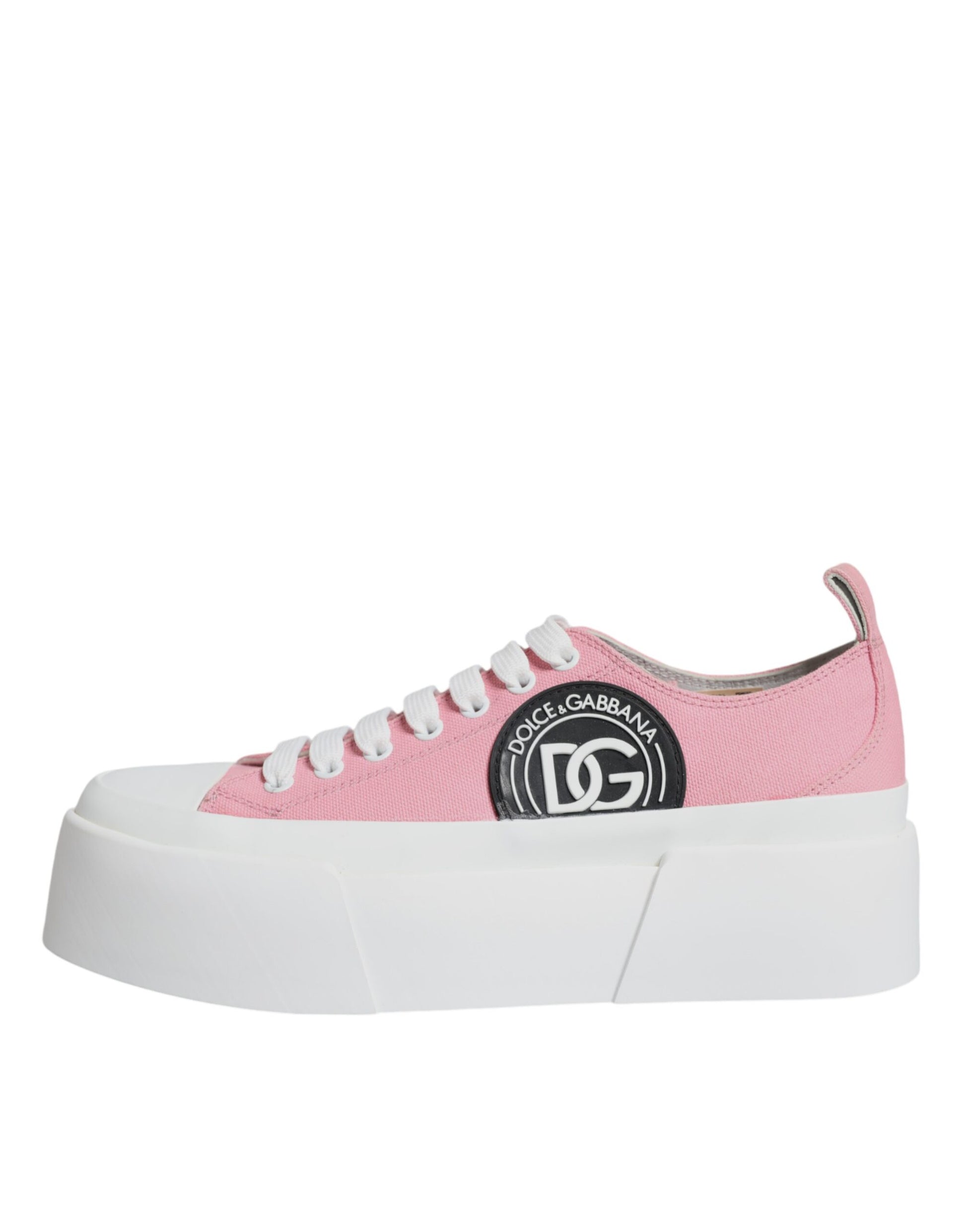 Dolce & Gabbana Pink White Canvas Logo Low Top Sneakers Shoes Curated Luxury Accessories by Orvyn