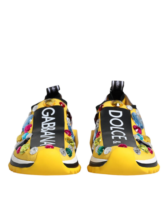 Dolce & Gabbana Yellow Sorrento Crystals Low Top Sneakers Shoes Curated Luxury Accessories by Orvyn