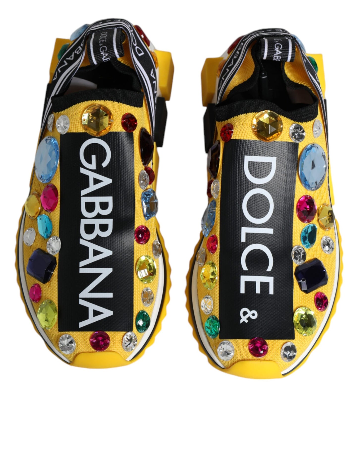 Dolce & Gabbana Yellow Sorrento Crystals Low Top Sneakers Shoes Curated Luxury Accessories by Orvyn