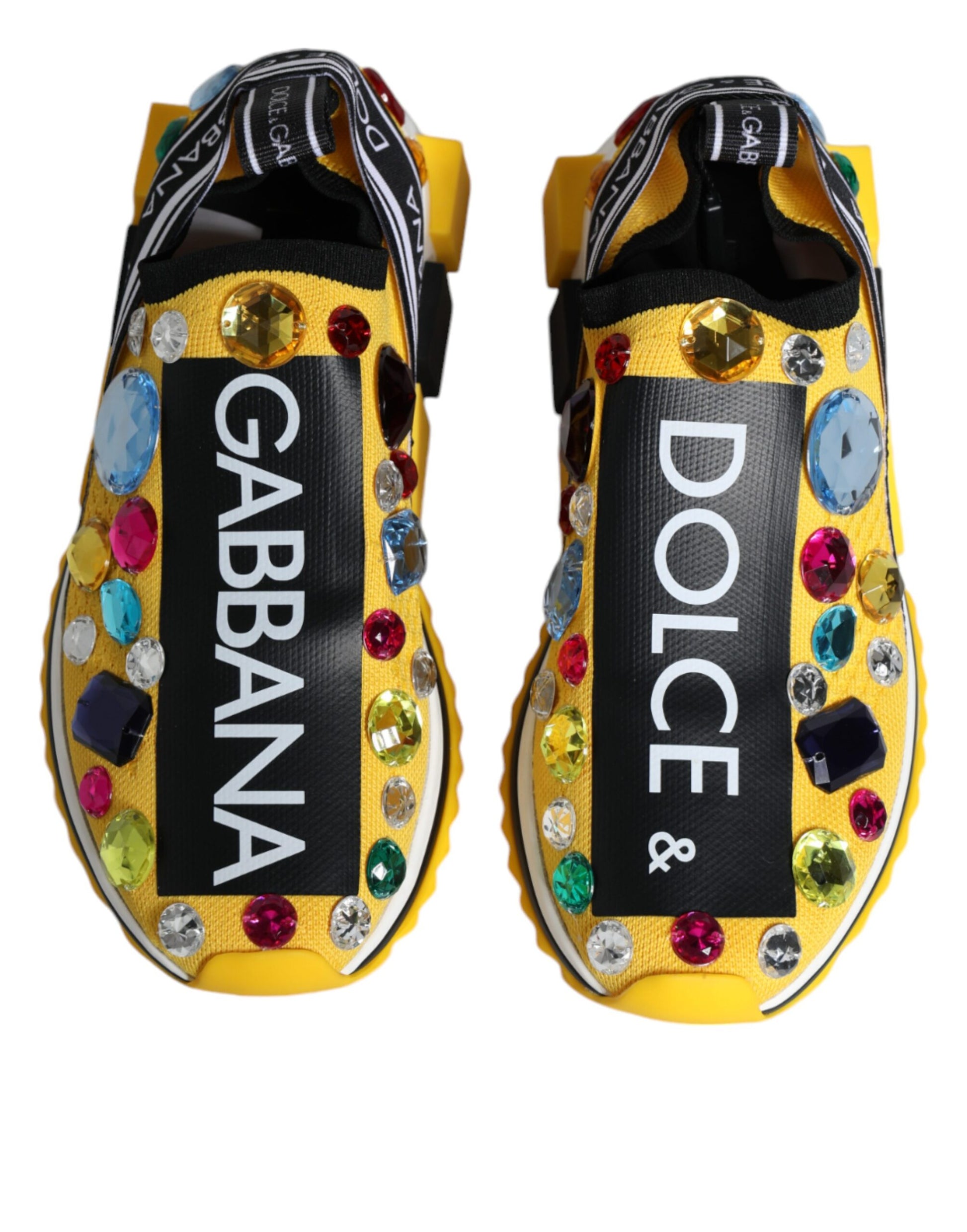 Dolce & Gabbana Yellow Sorrento Crystals Low Top Sneakers Shoes Curated Luxury Accessories by Orvyn