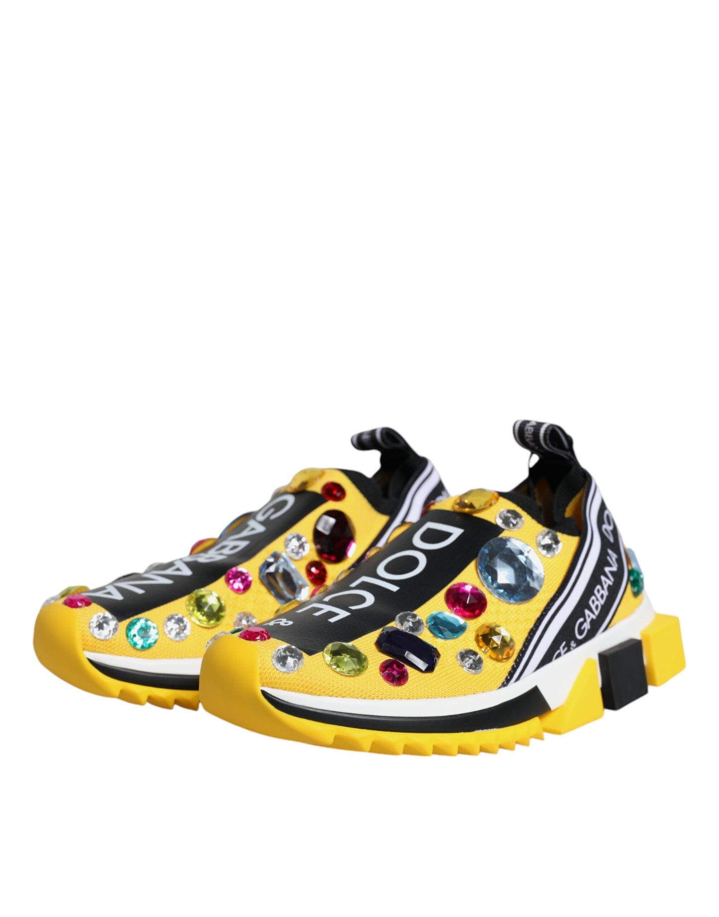 Dolce & Gabbana Yellow Sorrento Crystals Low Top Sneakers Shoes Curated Luxury Accessories by Orvyn