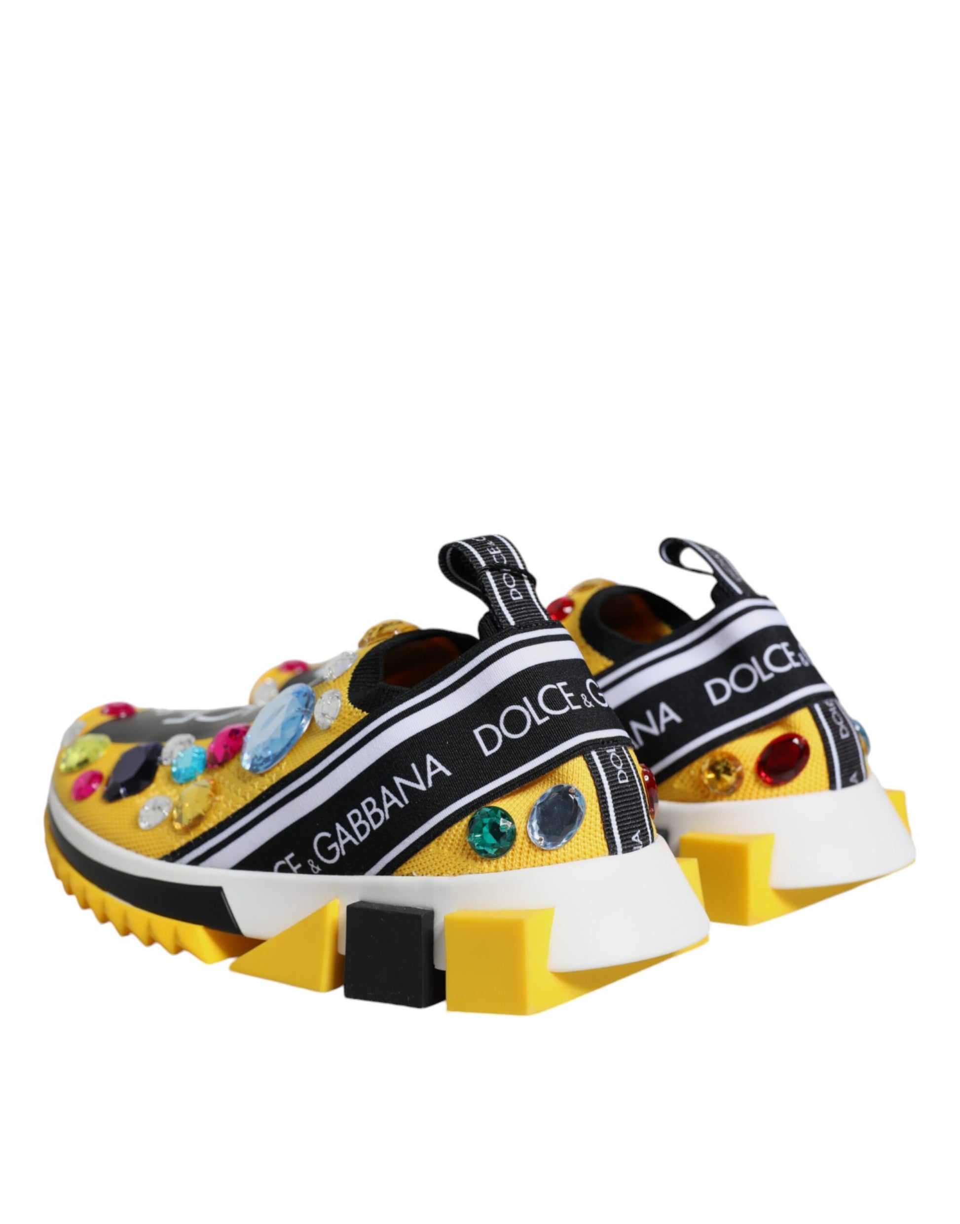 Dolce & Gabbana Yellow Sorrento Crystals Low Top Sneakers Shoes Curated Luxury Accessories by Orvyn