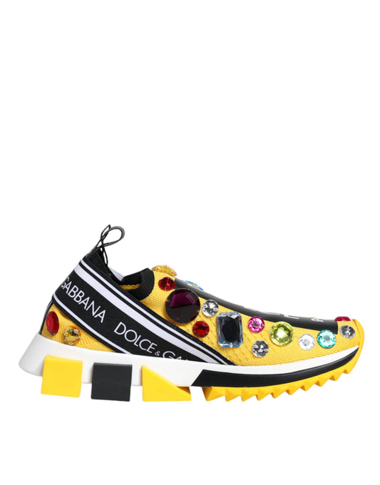 Dolce & Gabbana Yellow Sorrento Crystals Low Top Sneakers Shoes Curated Luxury Accessories by Orvyn