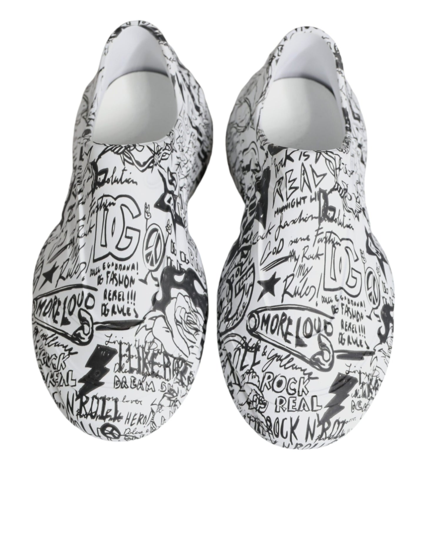Dolce & Gabbana White Black Graffiti Daymaster Sneakers Shoes Curated Luxury Accessories by Orvyn