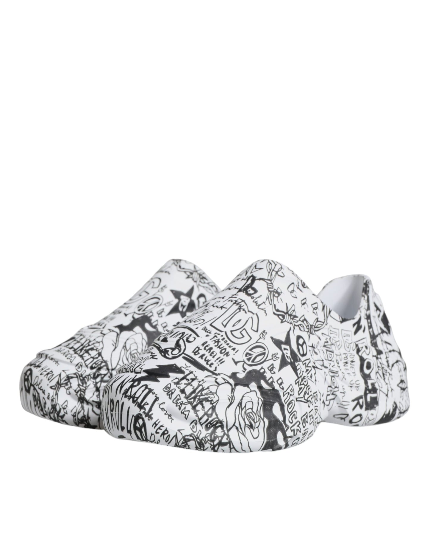 Dolce & Gabbana White Black Graffiti Daymaster Sneakers Shoes Curated Luxury Accessories by Orvyn