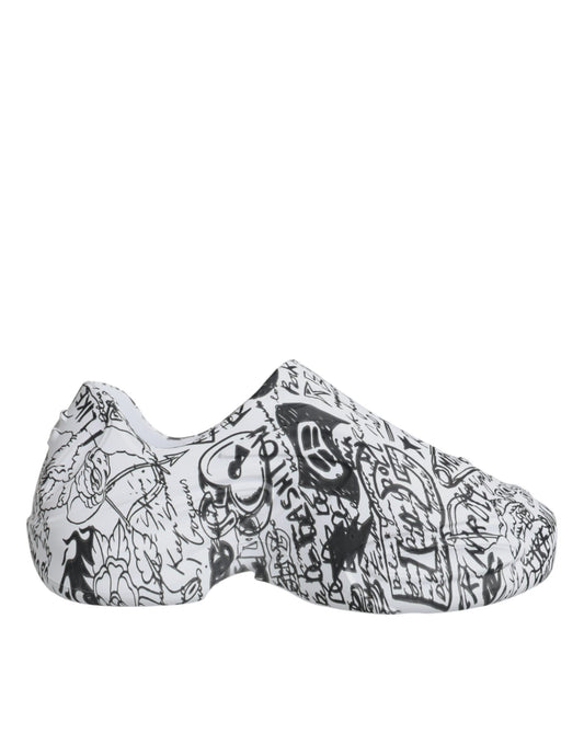 Dolce & Gabbana White Black Graffiti Daymaster Sneakers Shoes Curated Luxury Accessories by Orvyn