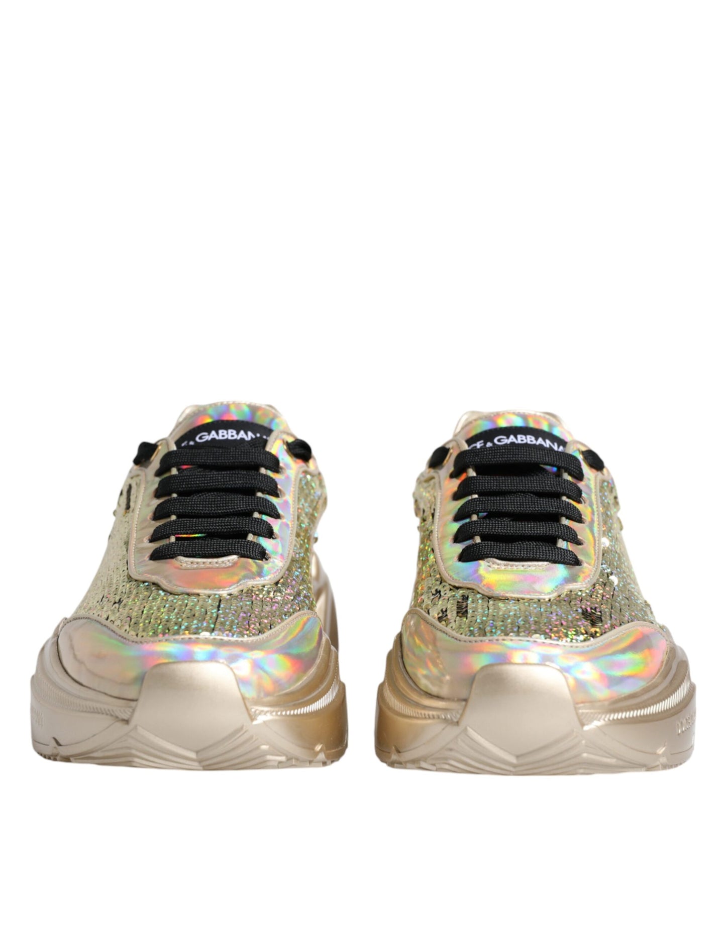 Dolce & Gabbana Gold Sequin Iridiscent Daymaster Sneakers Shoes Curated Luxury Accessories by Orvyn