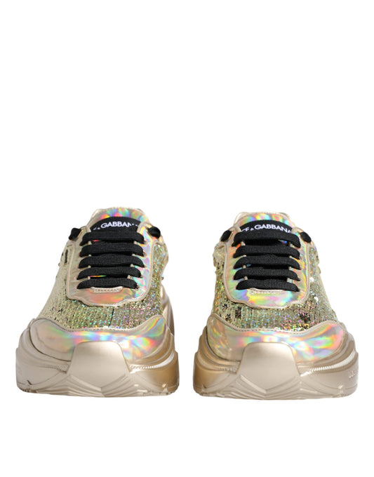 Dolce & Gabbana Gold Sequin Iridiscent Daymaster Sneakers Shoes Curated Luxury Accessories by Orvyn