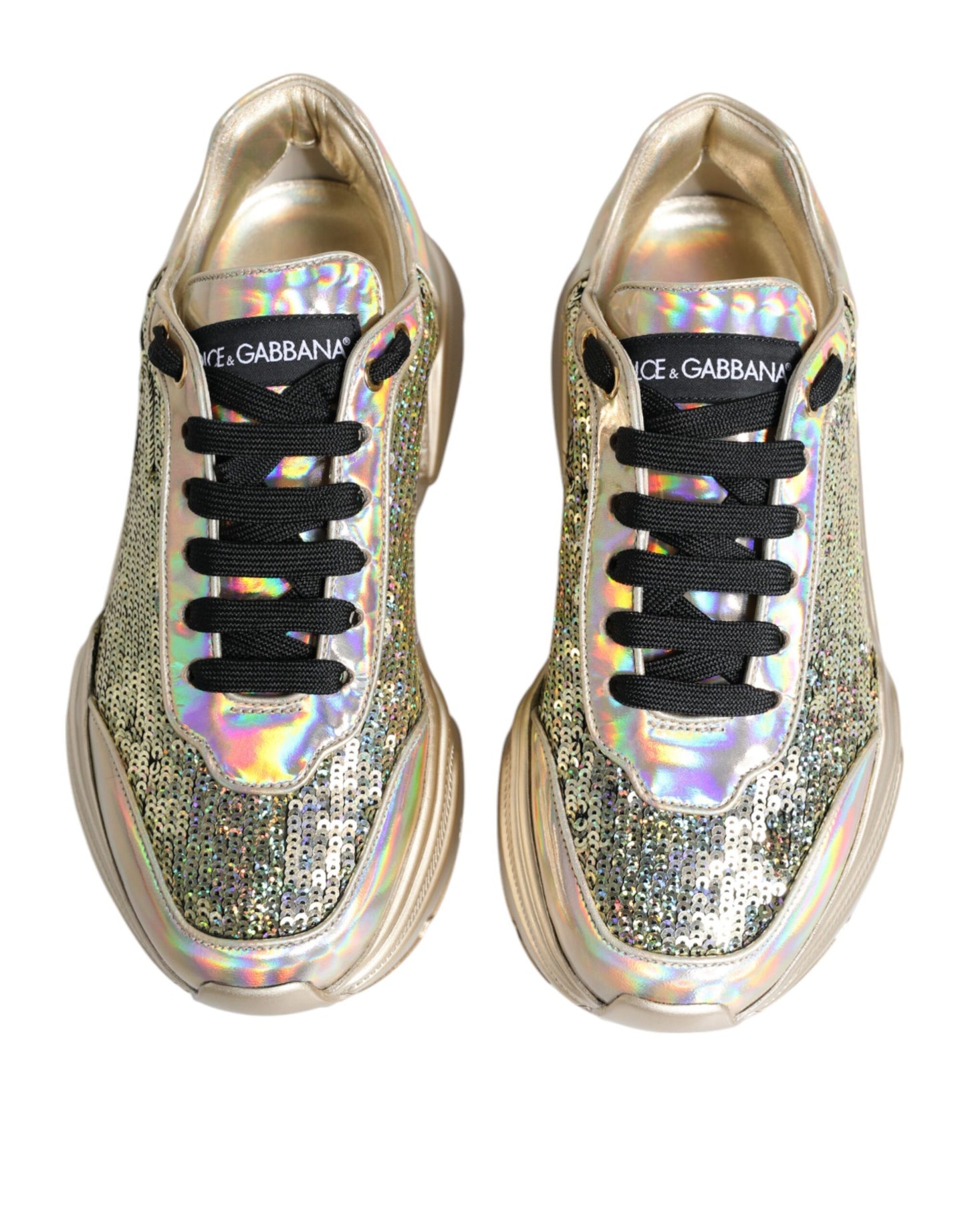 Dolce & Gabbana Gold Sequin Iridiscent Daymaster Sneakers Shoes Curated Luxury Accessories by Orvyn