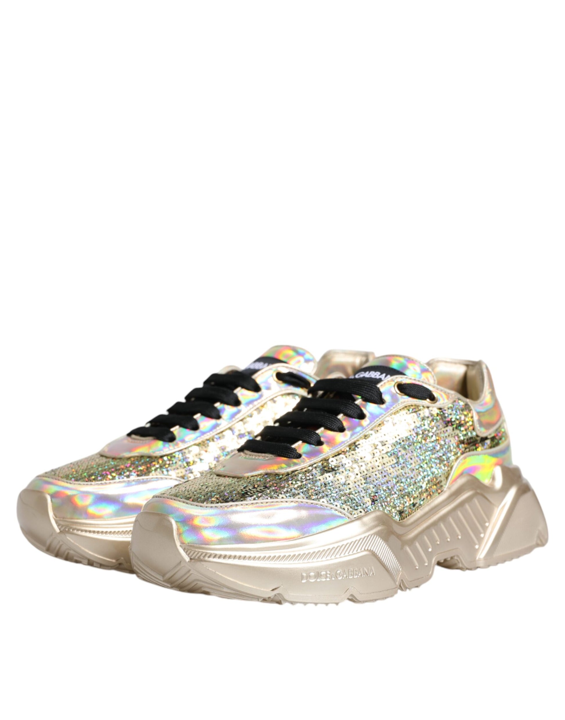 Dolce & Gabbana Gold Sequin Iridiscent Daymaster Sneakers Shoes Curated Luxury Accessories by Orvyn
