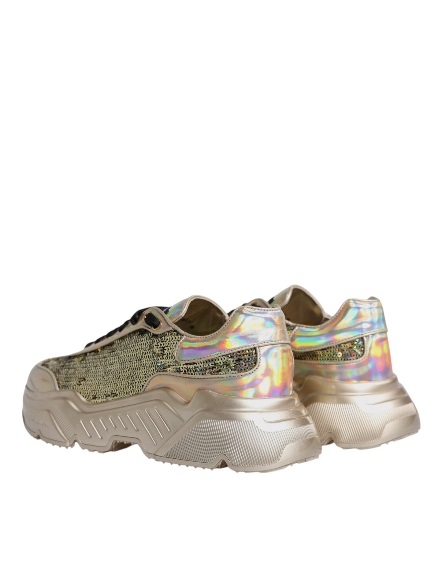 Dolce & Gabbana Gold Sequin Iridiscent Daymaster Sneakers Shoes Curated Luxury Accessories by Orvyn