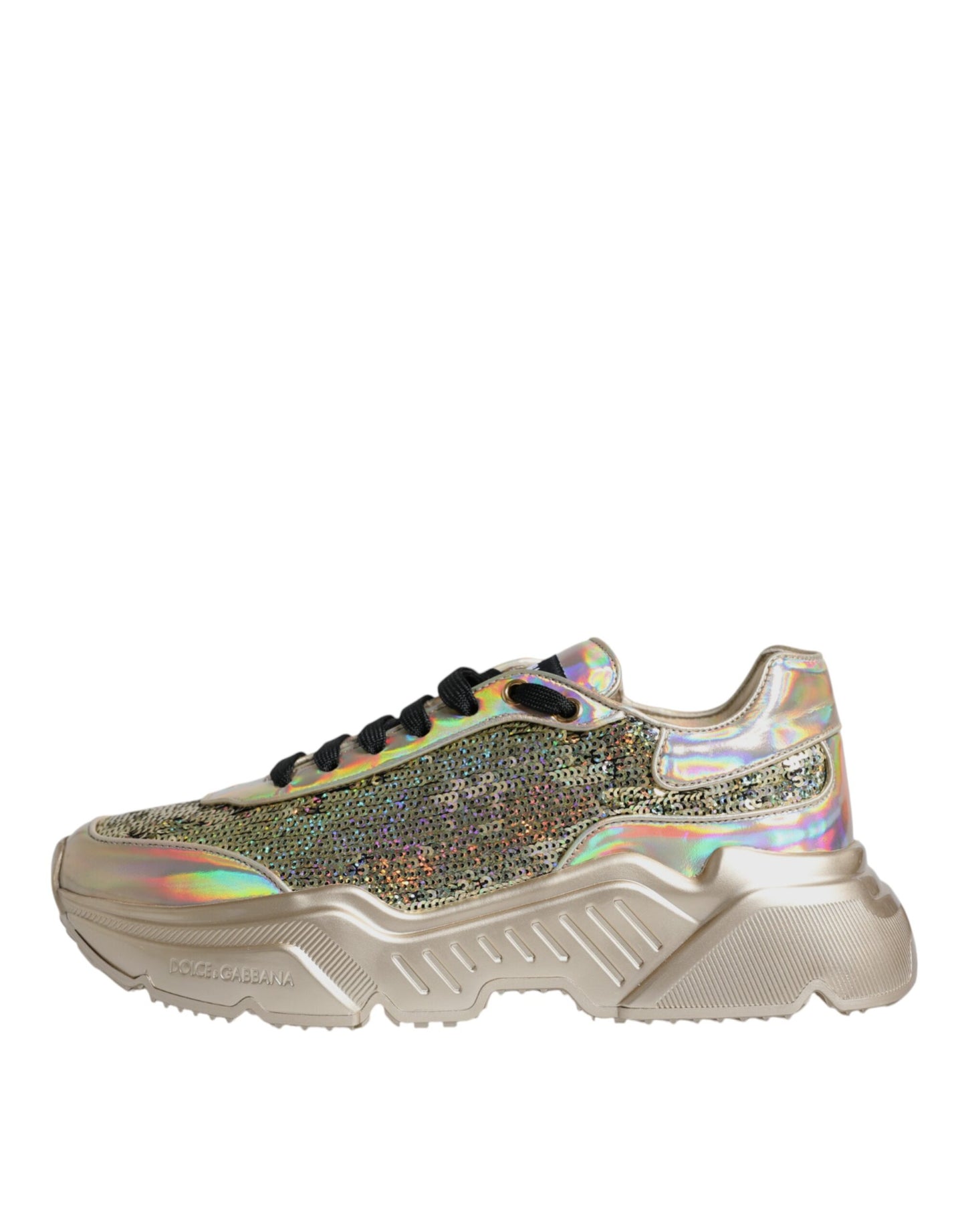 Dolce & Gabbana Gold Sequin Iridiscent Daymaster Sneakers Shoes Curated Luxury Accessories by Orvyn