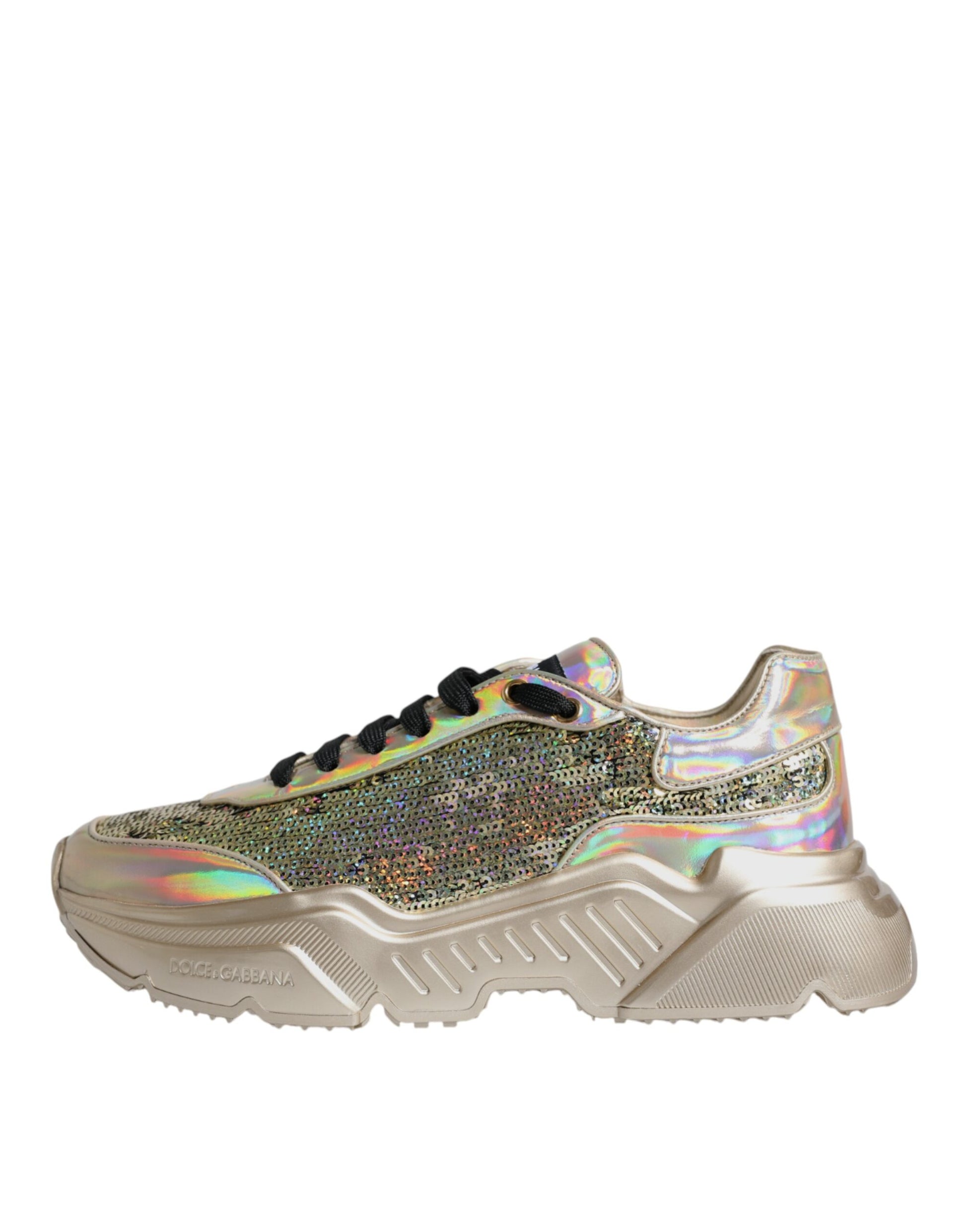 Dolce & Gabbana Gold Sequin Iridiscent Daymaster Sneakers Shoes Curated Luxury Accessories by Orvyn