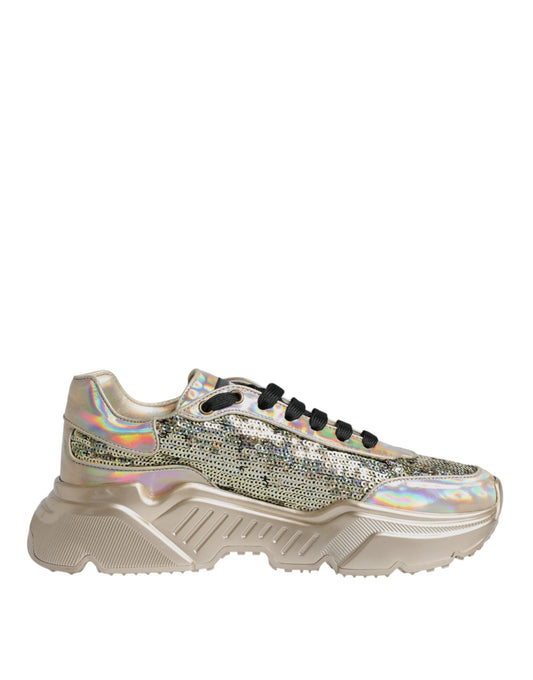Dolce & Gabbana Gold Sequin Iridiscent Daymaster Sneakers Shoes Curated Luxury Accessories by Orvyn