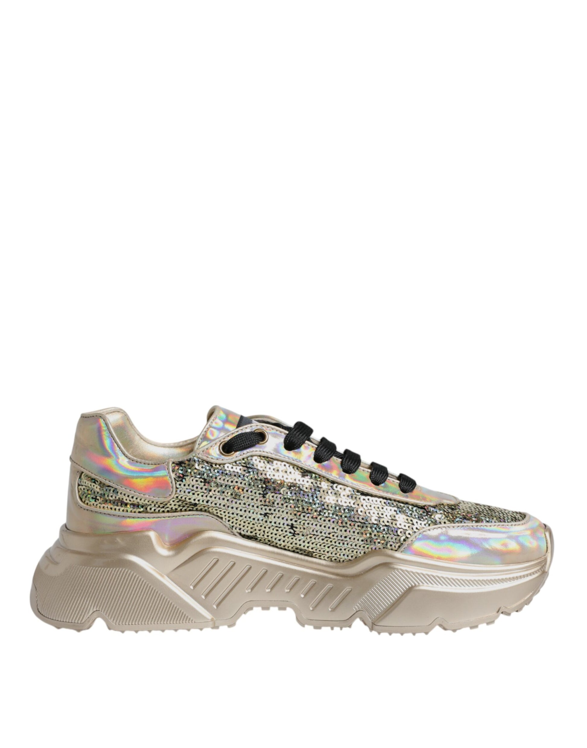 Dolce & Gabbana Gold Sequin Iridiscent Daymaster Sneakers Shoes Curated Luxury Accessories by Orvyn