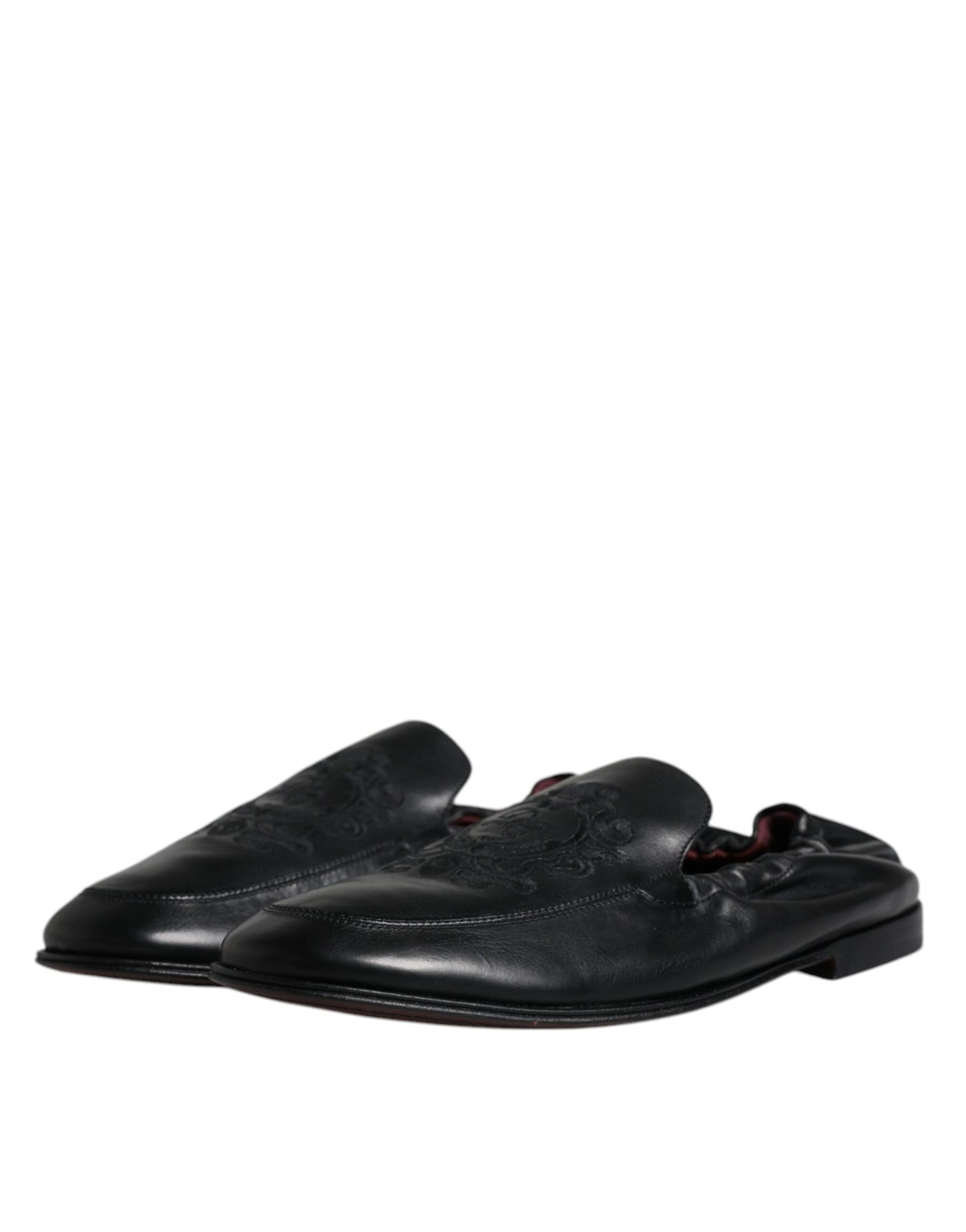 Dolce & Gabbana Black Logo Embroidered Leather Loafer Men Dress Shoes Curated Luxury Accessories by Orvyn