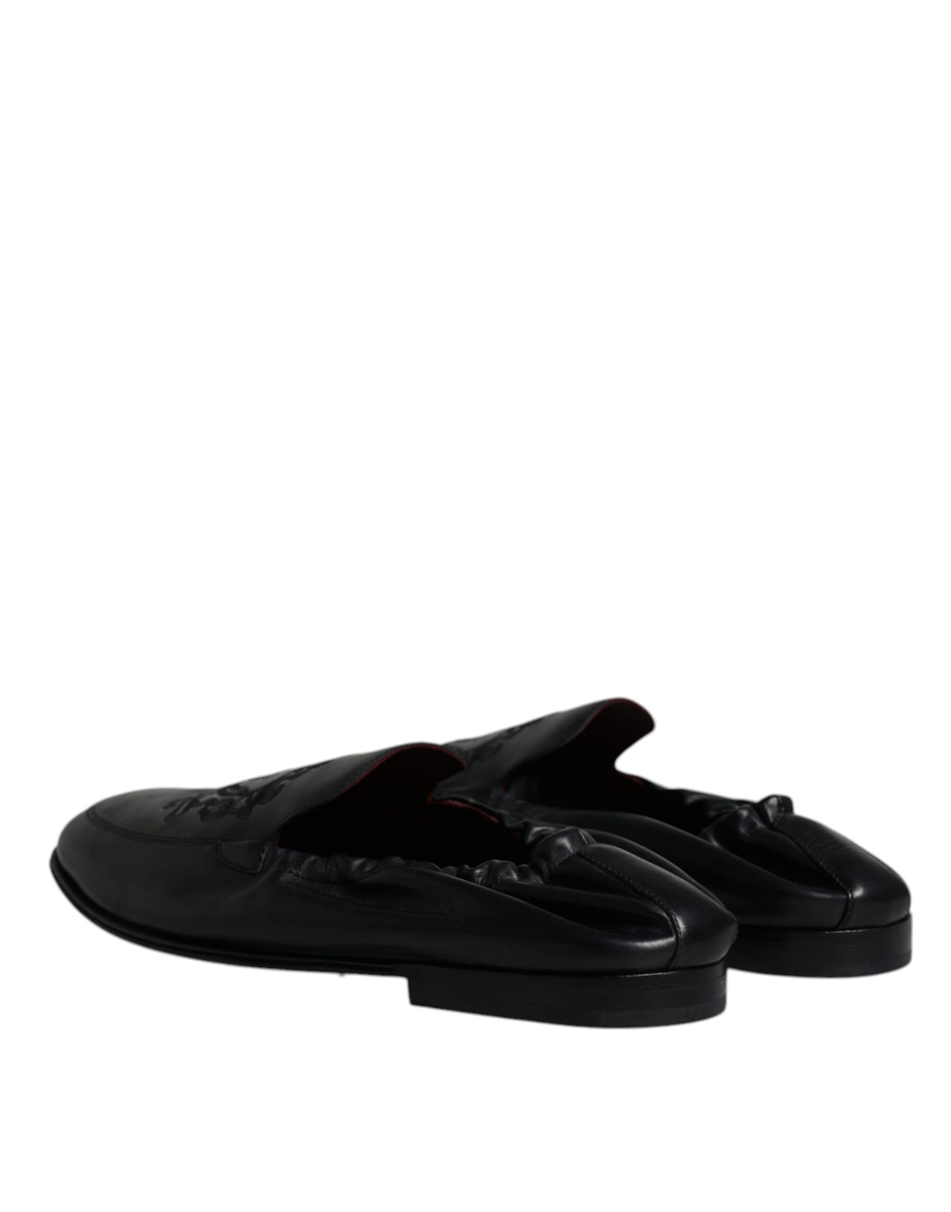 Dolce & Gabbana Black Logo Embroidered Leather Loafer Men Dress Shoes Curated Luxury Accessories by Orvyn