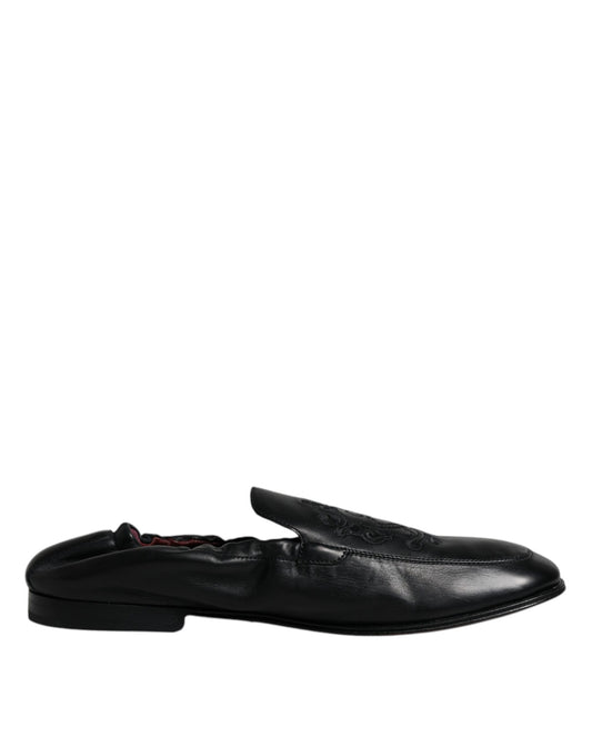 Dolce & Gabbana Black Logo Embroidered Leather Loafer Men Dress Shoes Curated Luxury Accessories by Orvyn