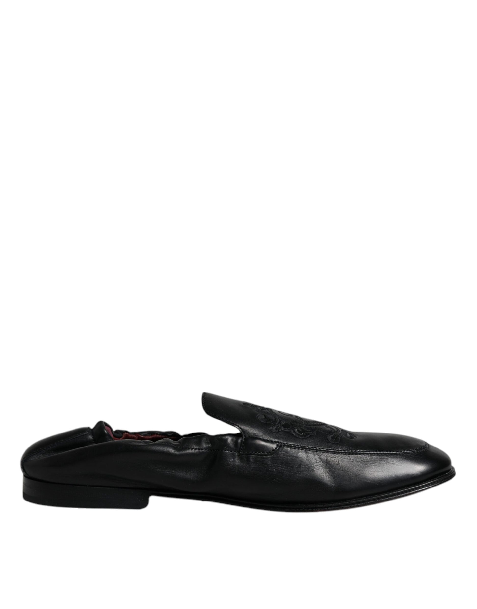 Dolce & Gabbana Black Logo Embroidered Leather Loafer Men Dress Shoes Curated Luxury Accessories by Orvyn